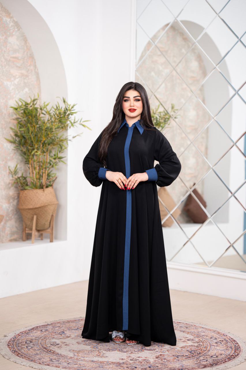Black Abaya with Contrast Front Panel | Modern Buttoned Abaya | Elegant Modest Dress &  | Luxury