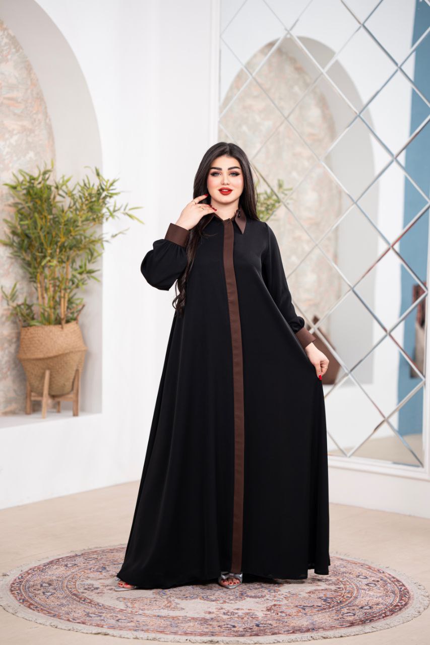 Black Abaya with Contrast Front Panel | Modern Buttoned Abaya | Elegant Modest Dress &  | Luxury