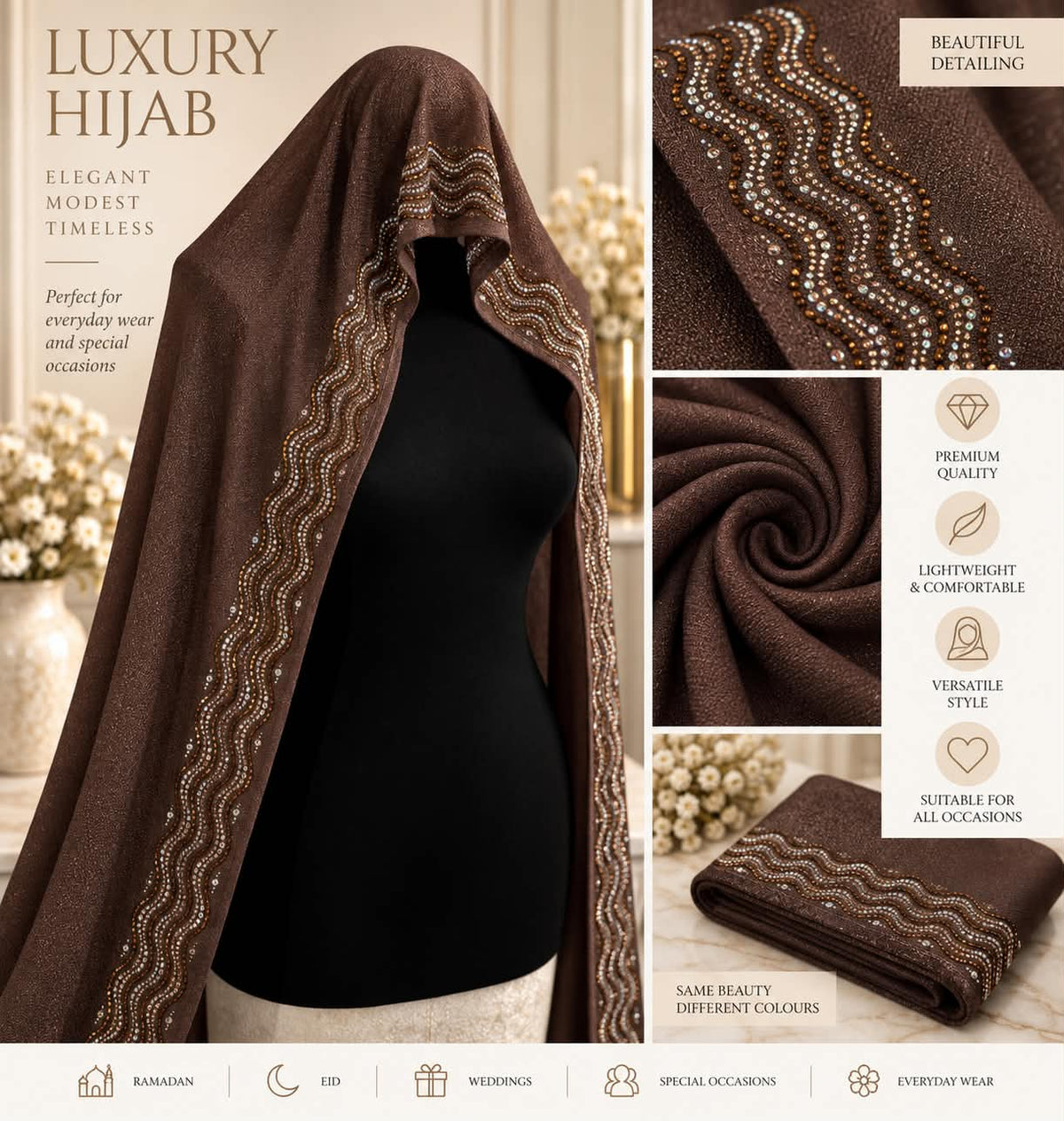 Luxury Rhinestone Hijab Scarf Shimmer Embellished Modest Headscarf Elegant Occasion Hijab