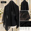 Black Chiffon Hijab with Crystal Leaf Motif Embellishment