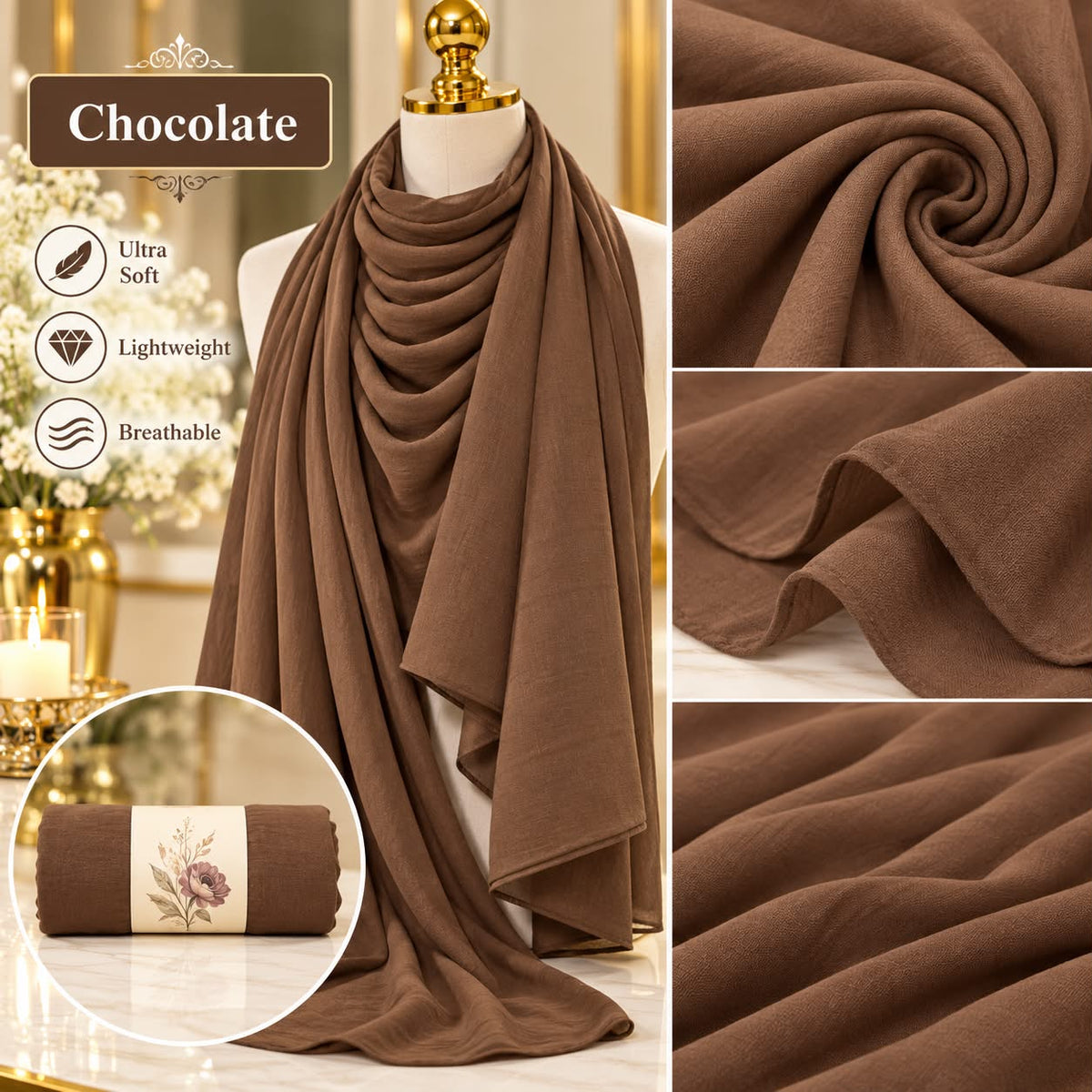 Plain Hijab Scarf Soft Lightweight Everyday Headscarf Elegant Muslim Women’s Hijab