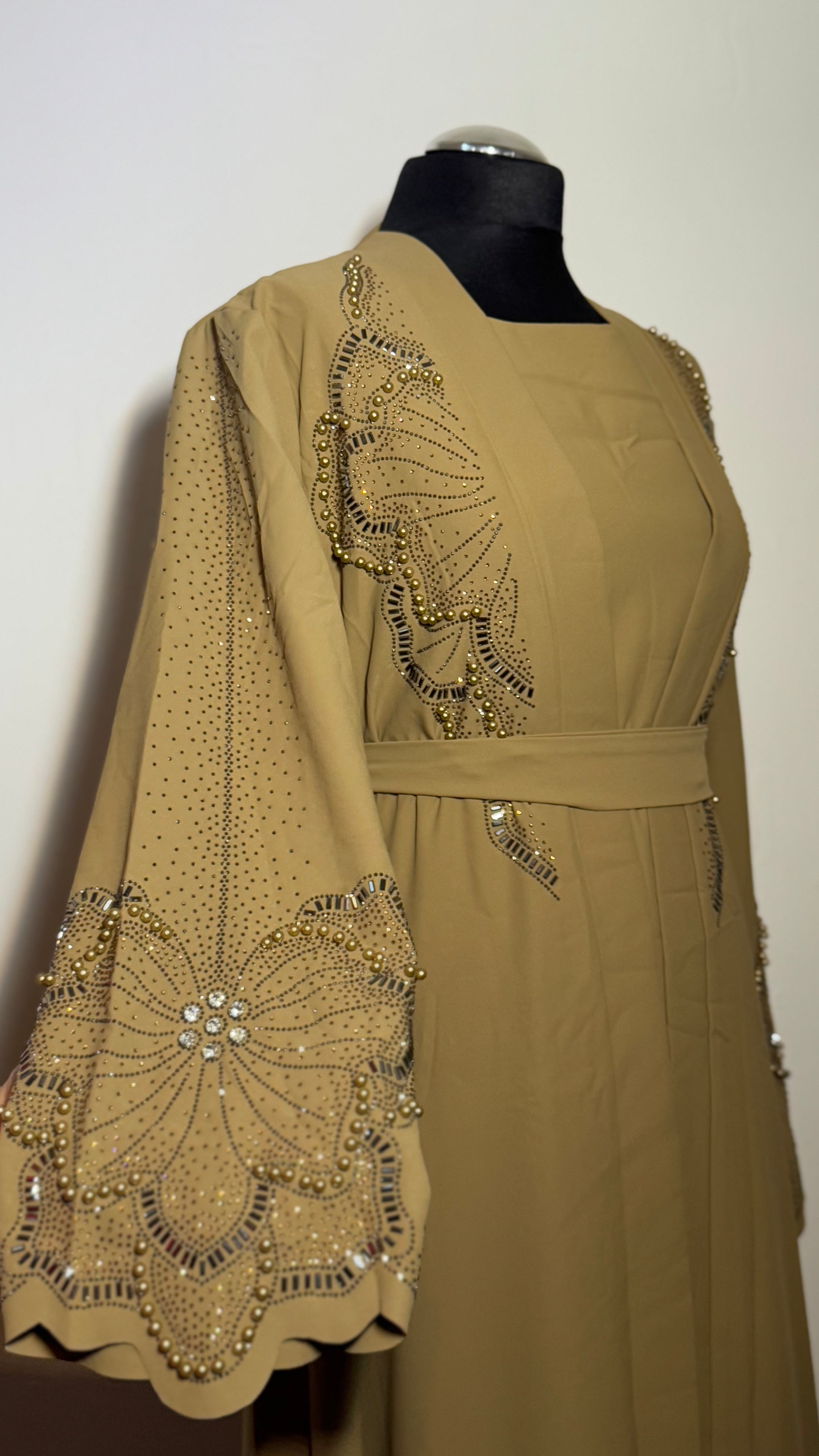 Luxury Embellished 2 Piece Abaya Set, Beaded Sleeve Open Abaya with Inner Dress, Elegant Modest eid Wear