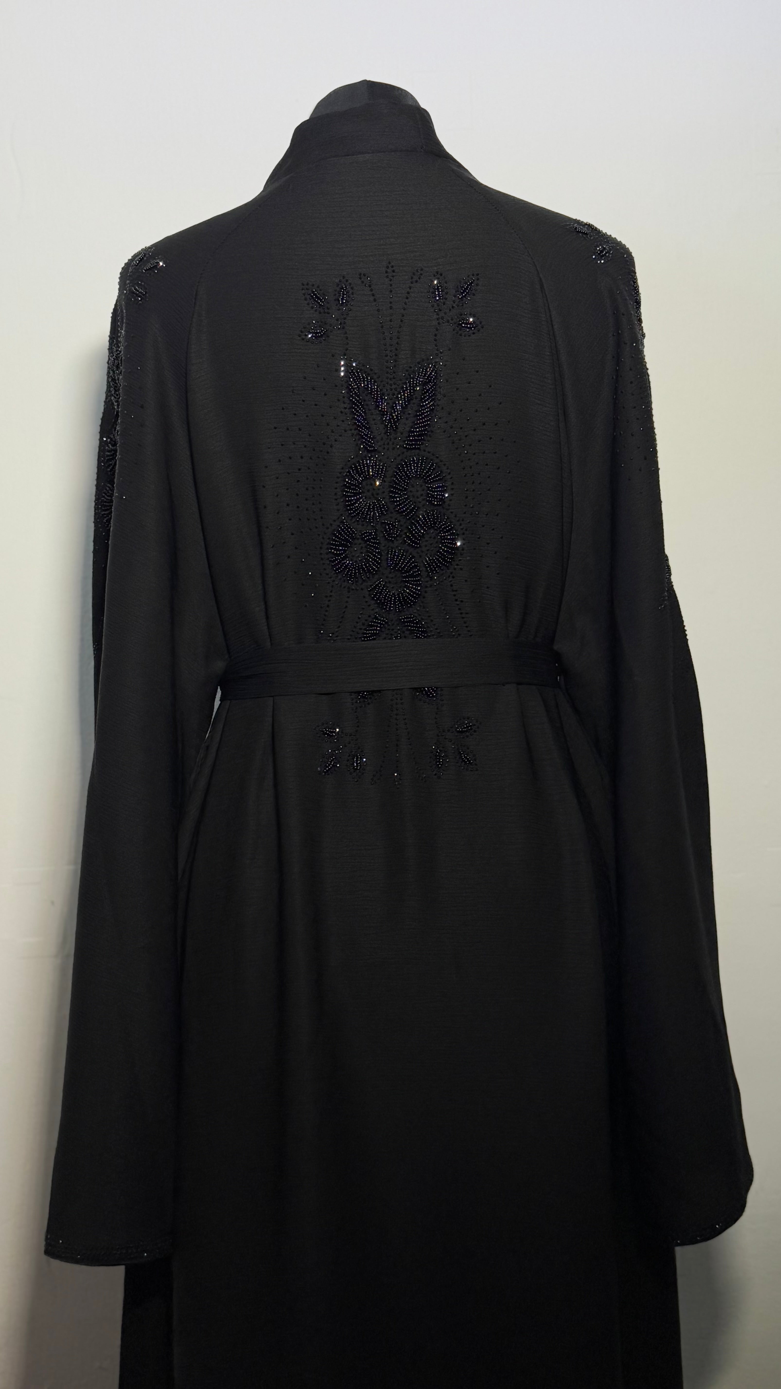 Luxury Black Crystal Abaya Free Size | Elegant Modest Dress | Sparkly Evening Kaftan | Eid & Occasion Wear