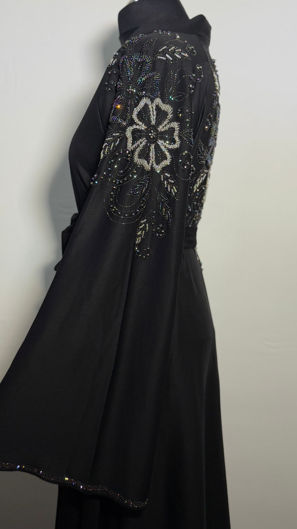 Luxury Black Beaded Abaya | Elegant Evening Abaya Dress | Modest Kaftan with Crystal Embroidery | Eid & Special Occasion Abaya