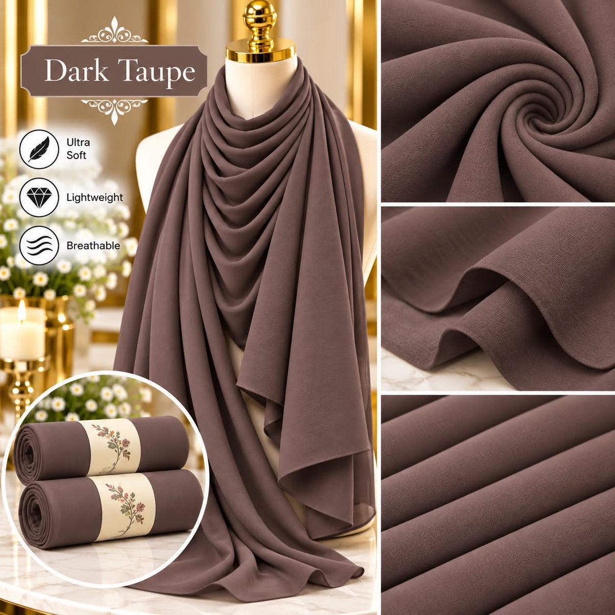 Plain Hijab Scarf Soft Lightweight Everyday Headscarf Elegant Muslim Women’s Hijab