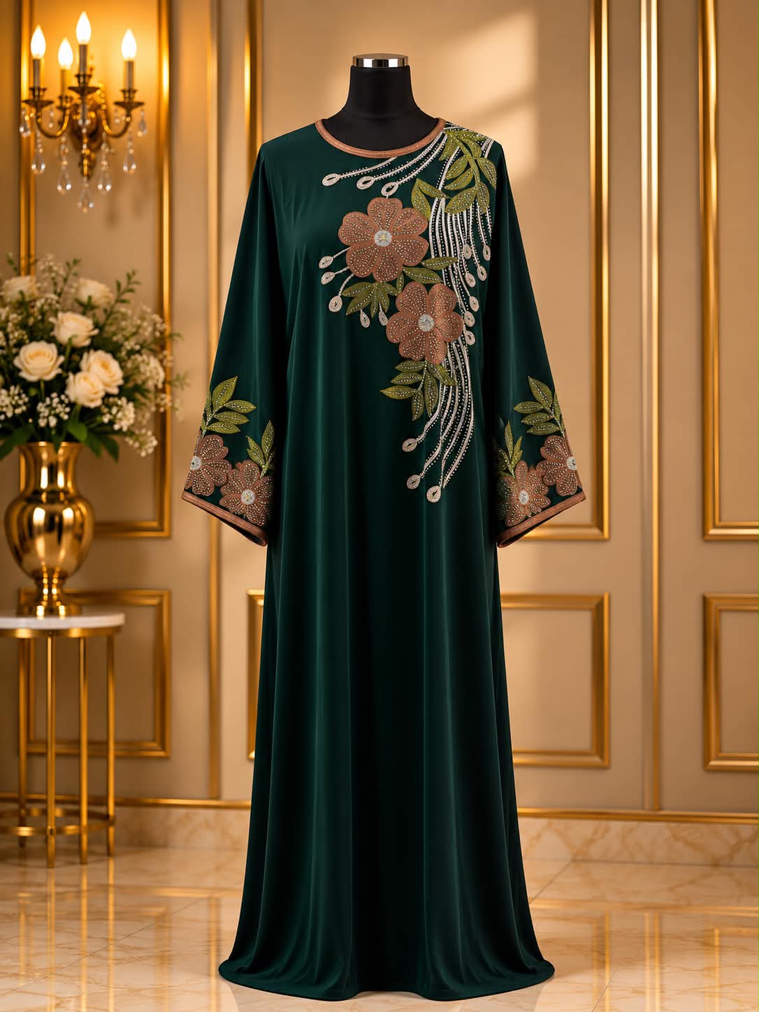 Floral Embellished Jalabiya Maxi Dress