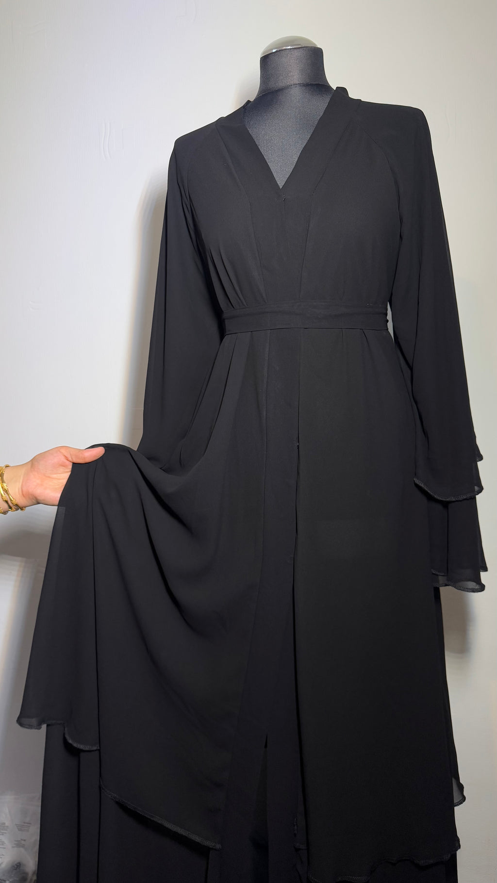 Dress for Women – Chiffon Abaya with Layered Sleeves, Leopard Print, Dusty Rose & Black, Free Size