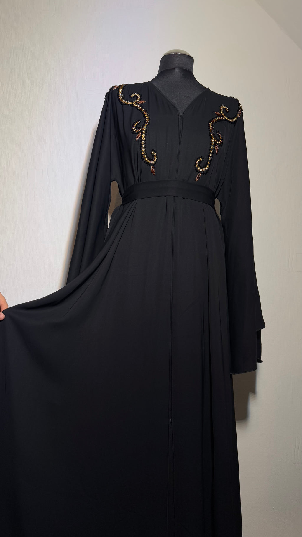 Crystal Abaya – Handmade Black Abaya with Hijab, Eid Dress, Modest Dubai Style