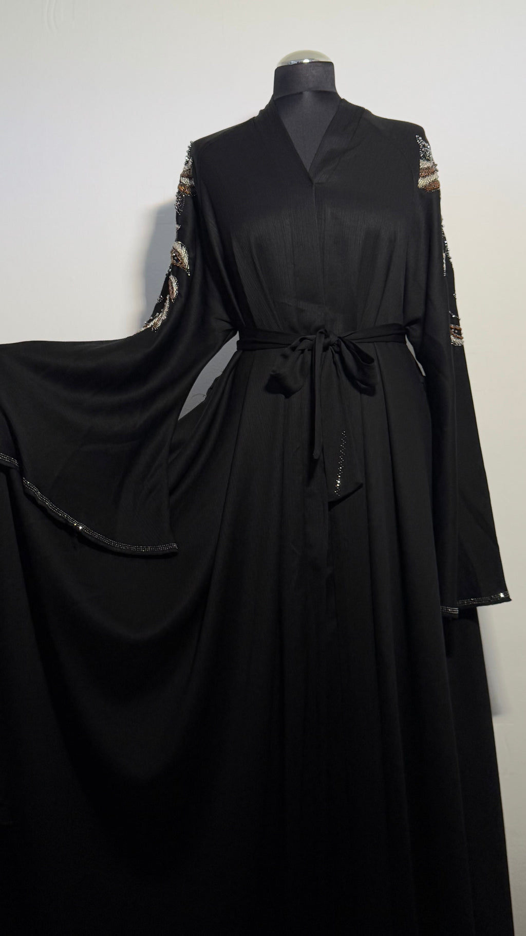 Luxury Black Beaded Abaya Free Size | Elegant Modest Dress | Crystal Embroidered Kaftan | Eid Evening Abaya
