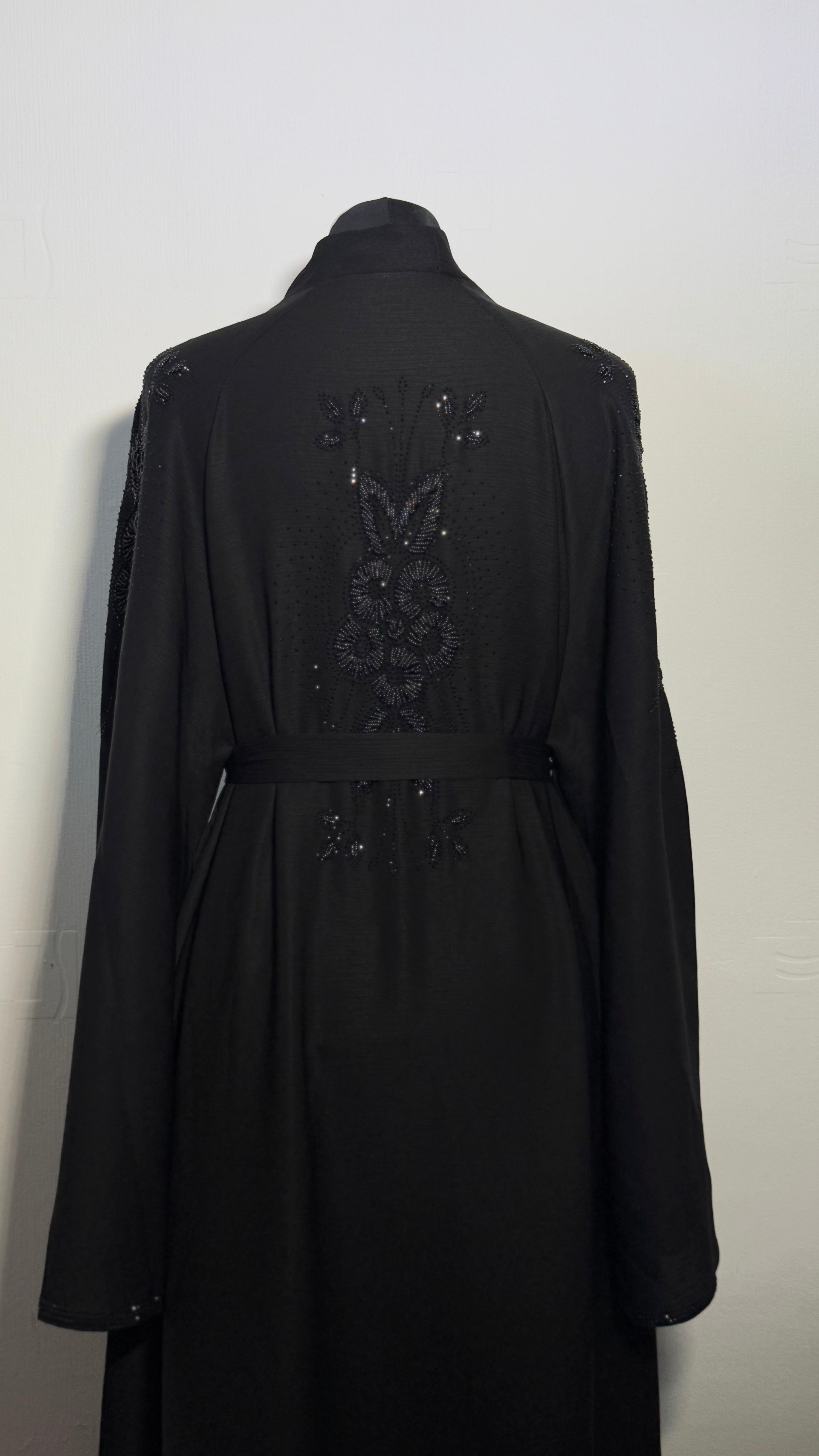 Luxury Black Crystal Abaya Free Size | Elegant Modest Dress | Sparkly Evening Kaftan | Eid & Occasion Wear