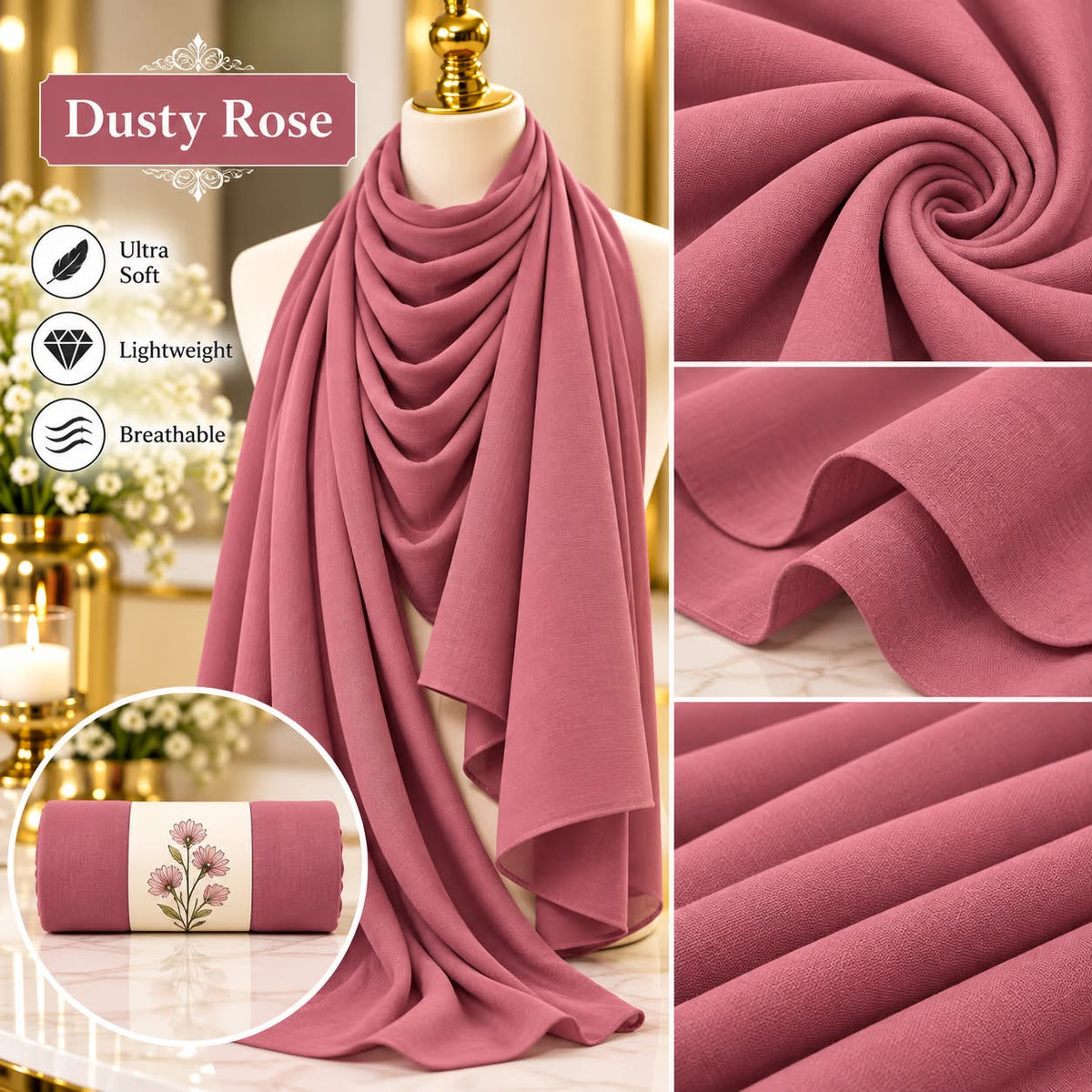 Plain Hijab Scarf Soft Lightweight Everyday Headscarf Elegant Muslim Women’s Hijab
