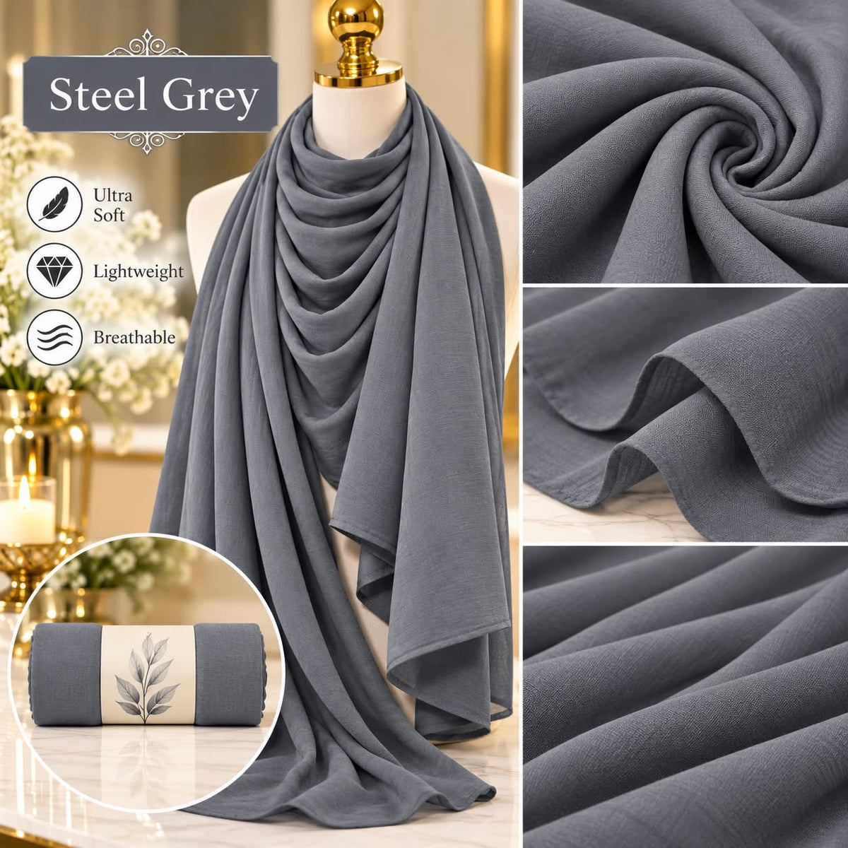 Plain Hijab Scarf Soft Lightweight Everyday Headscarf Elegant Muslim Women’s Hijab