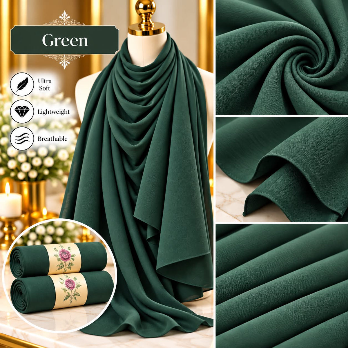 Plain Hijab Scarf Soft Lightweight Everyday Headscarf Elegant Muslim Women’s Hijab