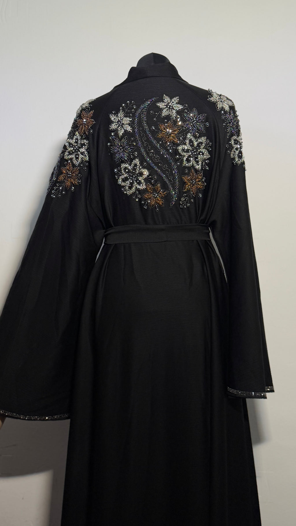 Luxury Black Beaded Abaya Free Size | Elegant Modest Dress | Crystal Embroidered Kaftan | Eid Evening Abaya