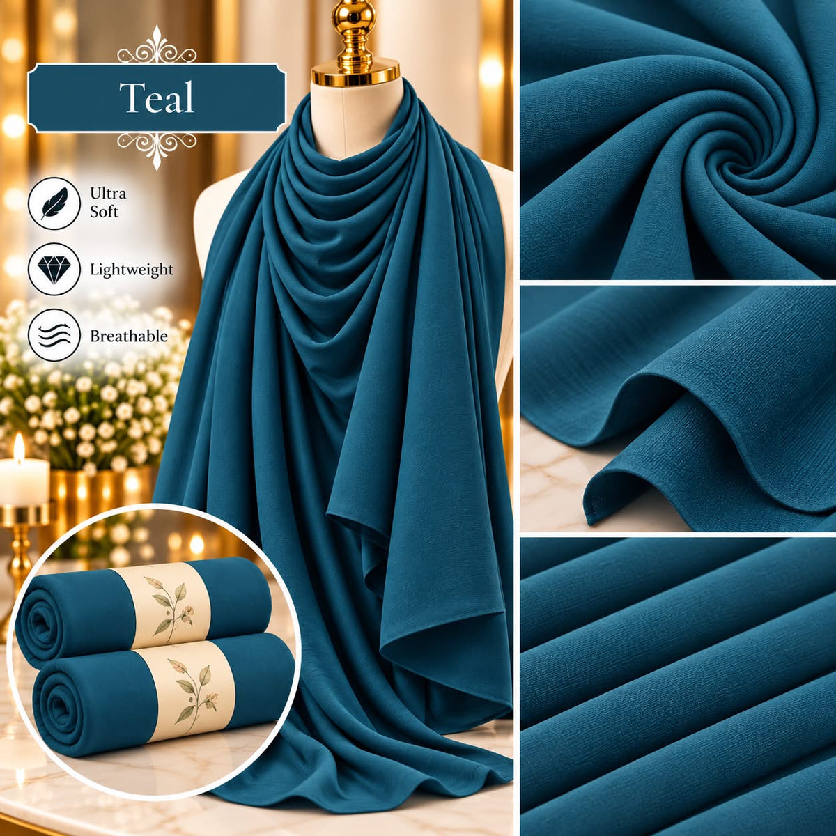 Plain Hijab Scarf Soft Lightweight Everyday Headscarf Elegant Muslim Women’s Hijab