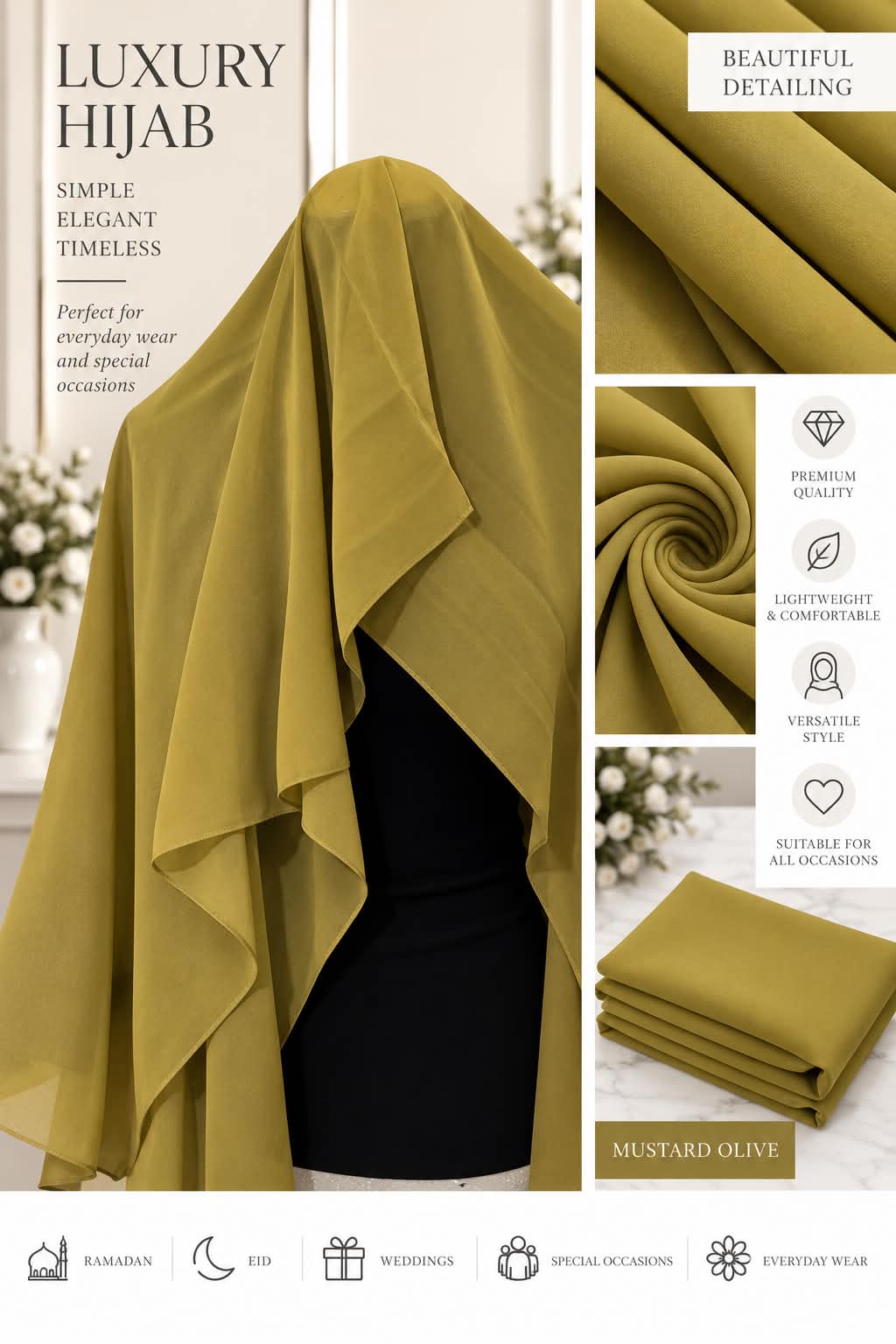 Women’s Chiffon Hijab Scarf Lightweight Soft Plain Headscarf everyday Modest Muslim Shawl
