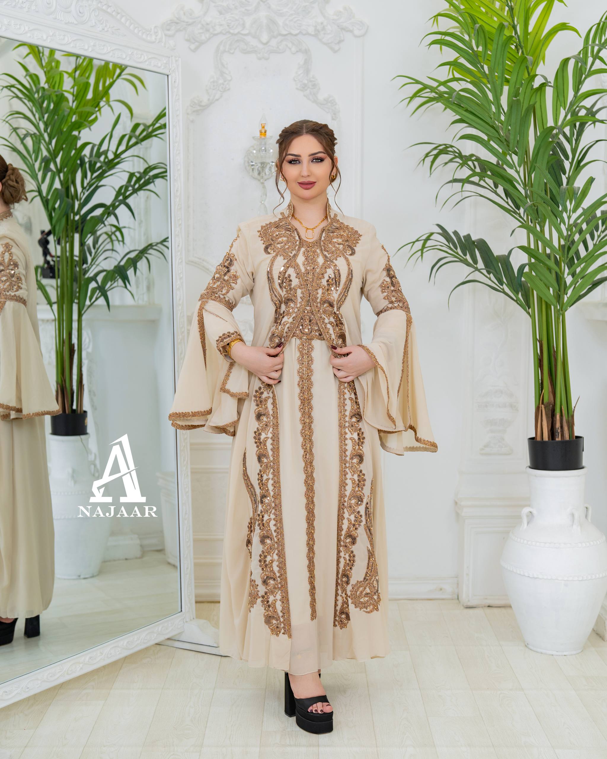 Luxury Crepe Kaftan Set | Crystal Belt, Modest Islamic Gown