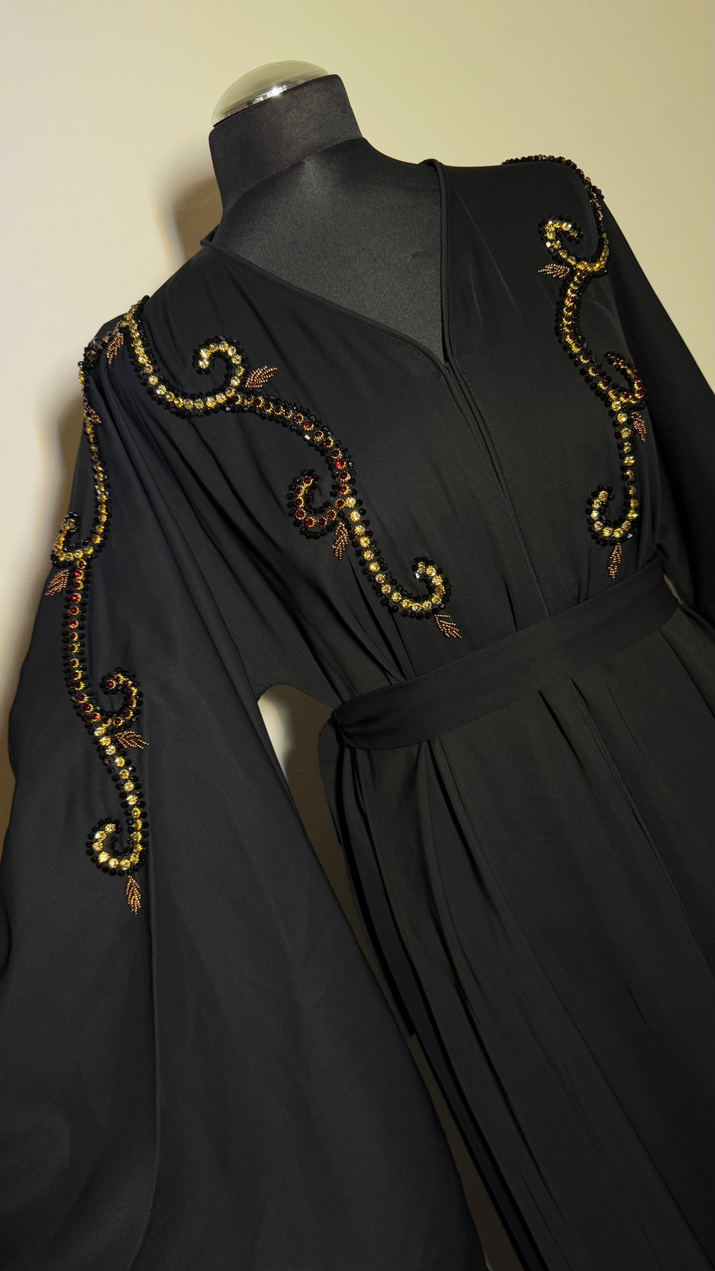 Crystal Abaya – Handmade Black Abaya with Hijab, Eid Dress, Modest Dubai Style
