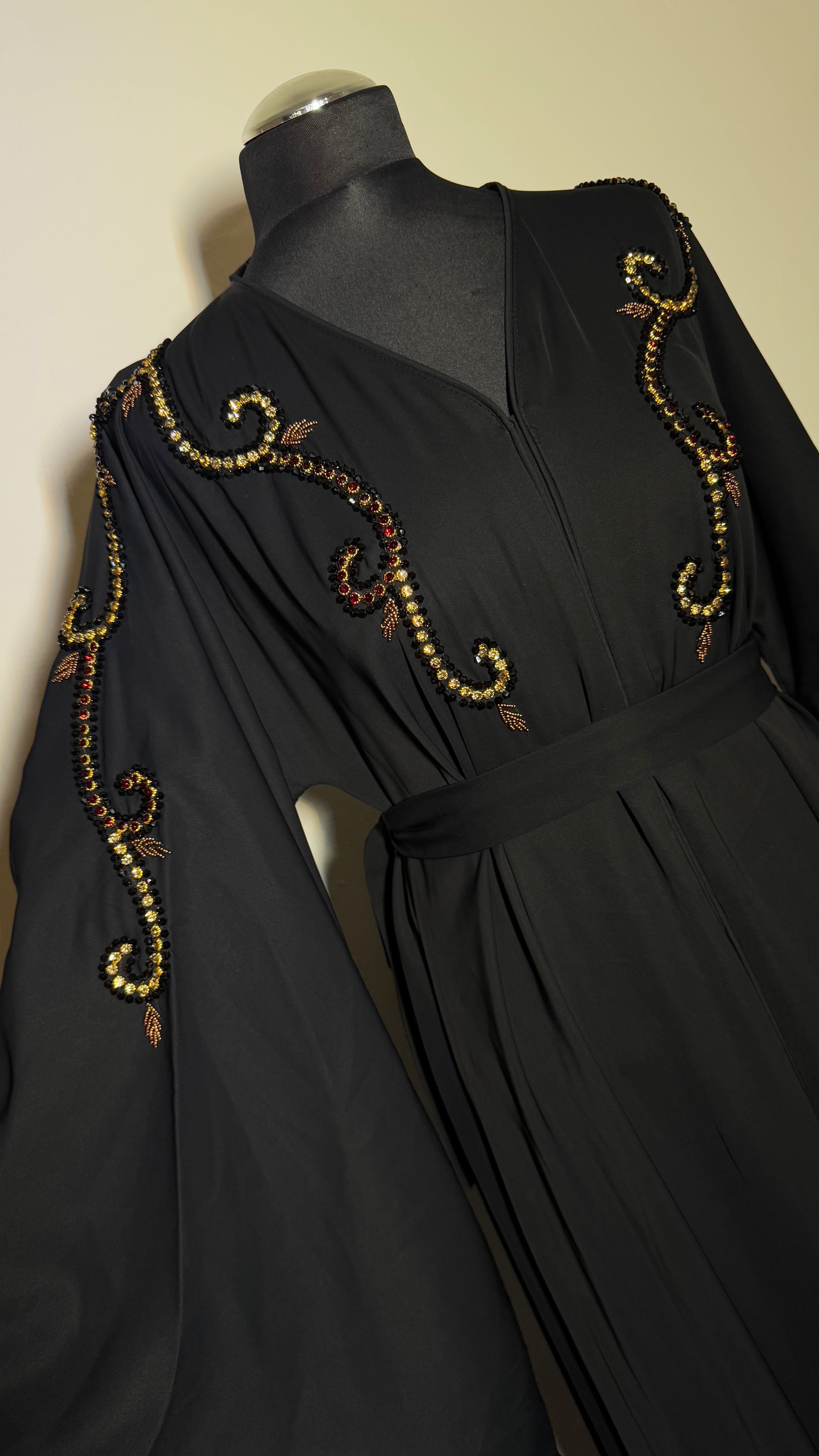Crystal Abaya – Handmade Black Abaya with Hijab, Eid Dress, Modest Dubai Style