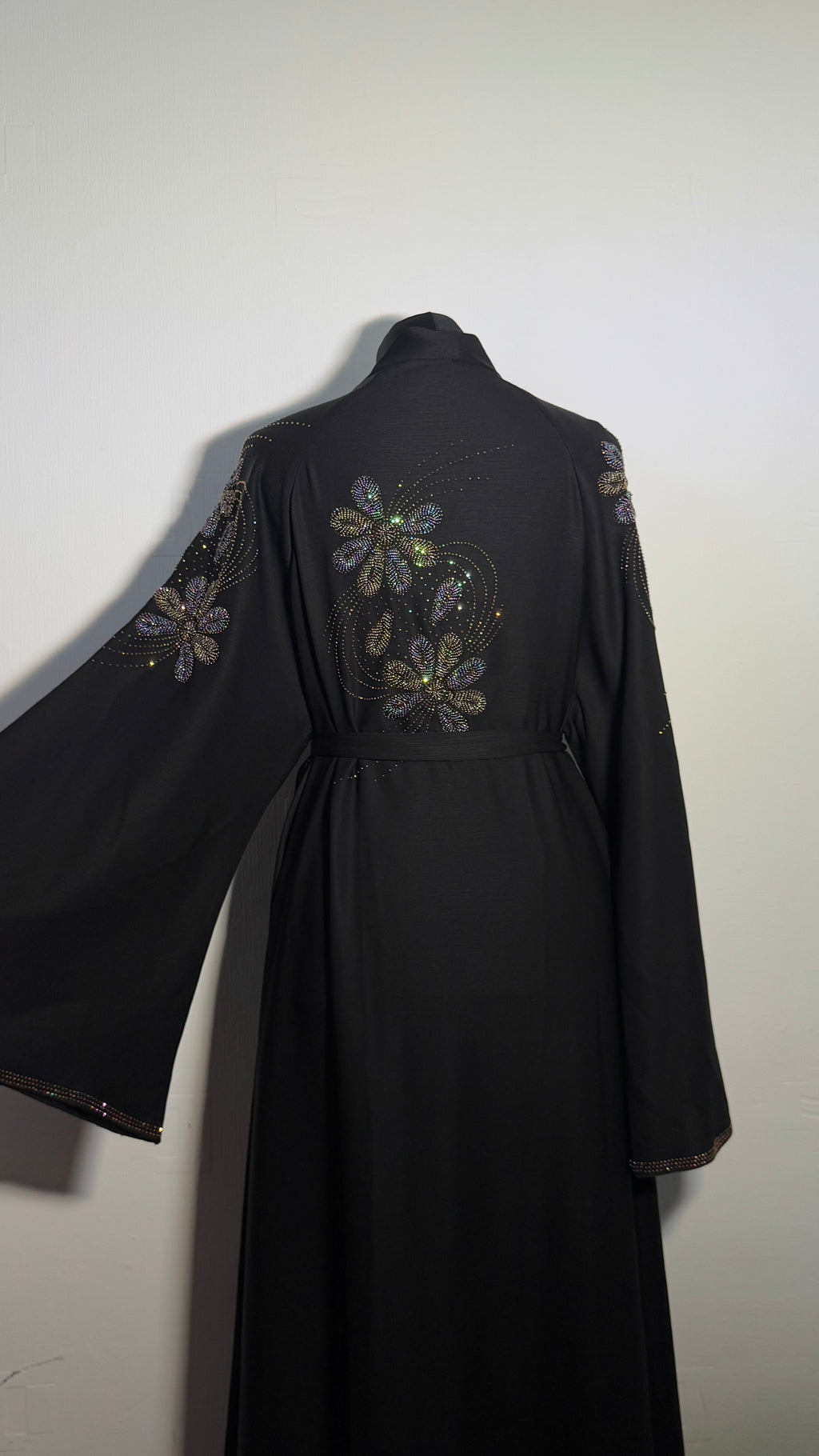 Luxury Black Beaded Abaya Free Size | Elegant Modest Dress | Crystal Embroidered Kaftan | Eid Evening Abaya