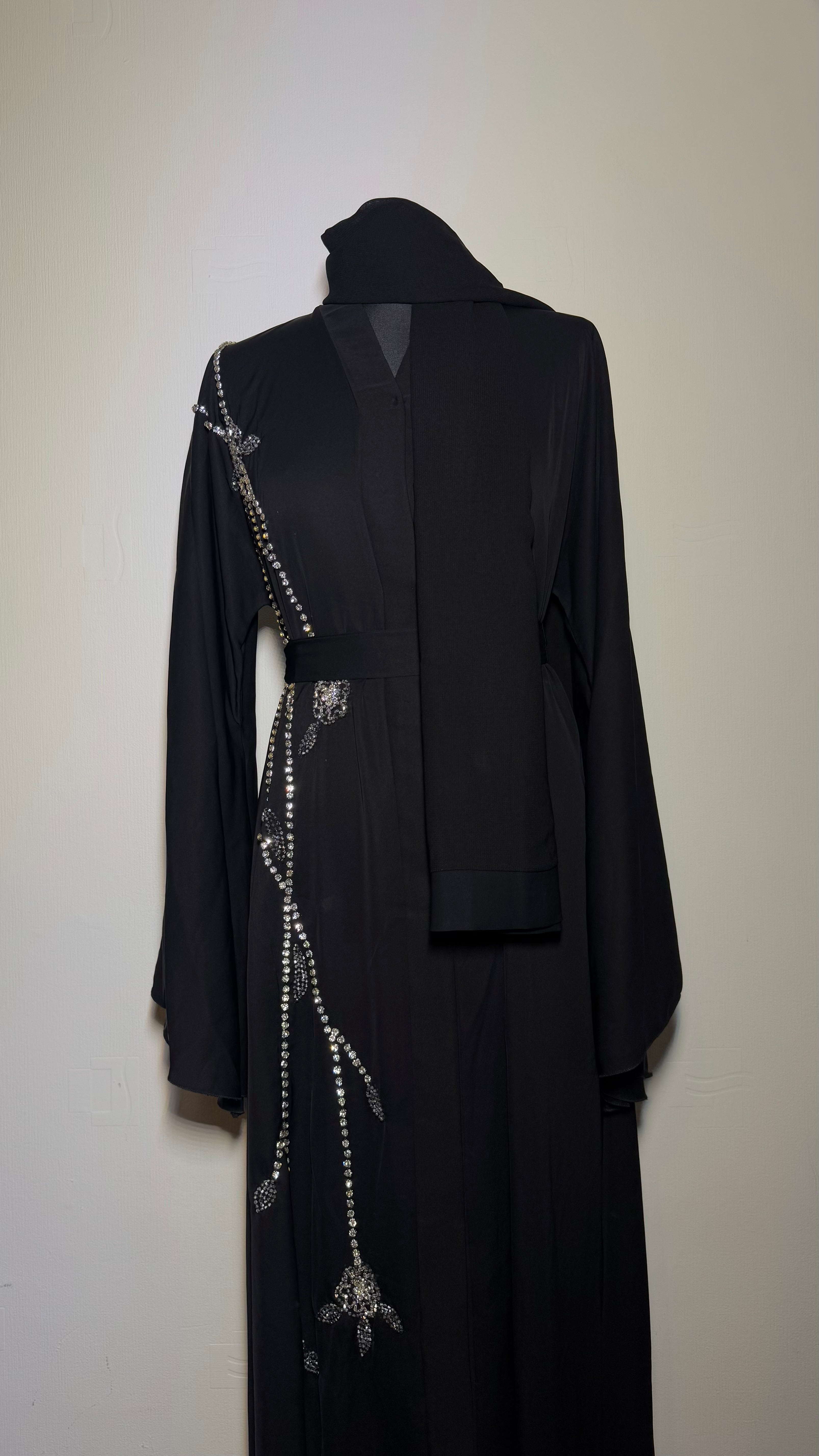 Luxury Handmade Black Abaya with Embroidery – Dubai Style , Elegant Eid Outfit, Modest Evening Dress