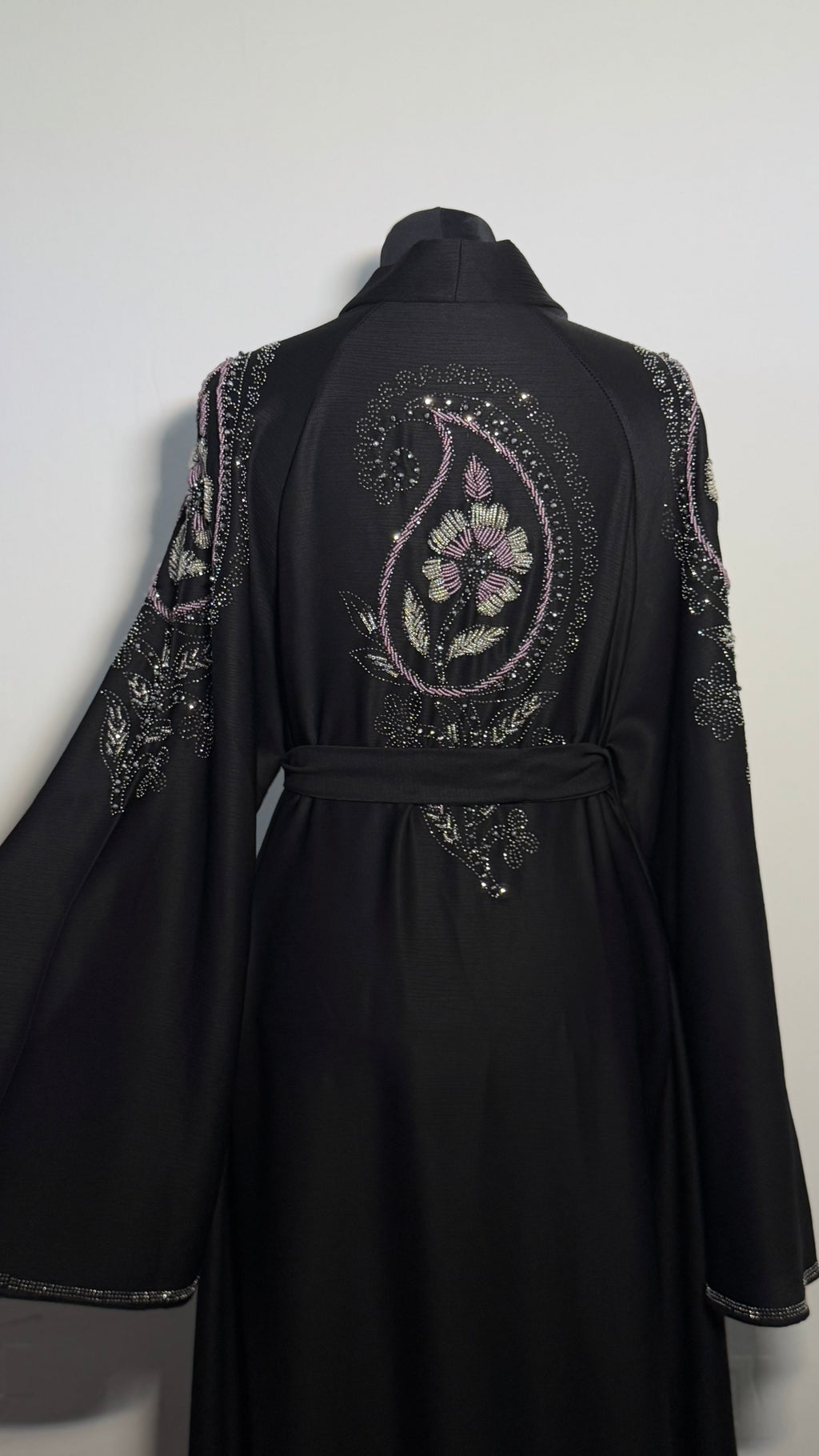 Luxury Black Beaded Abaya Free Size | Elegant Modest Dress | Crystal Embroidered Kaftan | Eid Evening Abaya