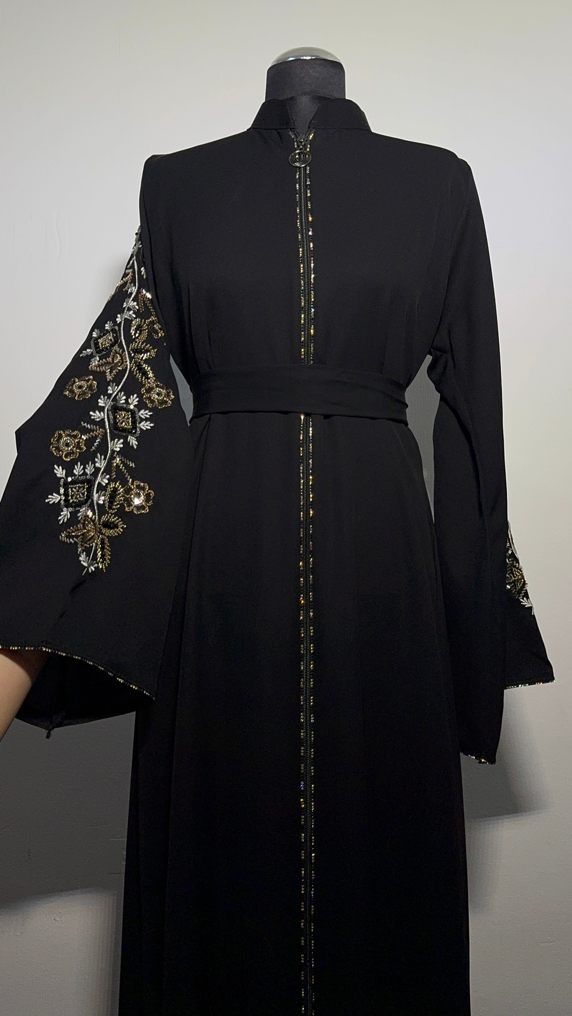 Black Embroidered Abaya | Elegant Modest Dress with Statement Sleeve | Evening Eid Outfit