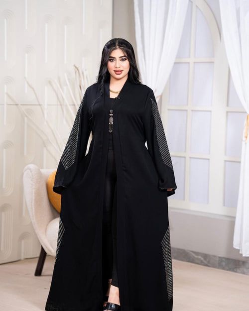 Black & White Crystal Abaya - Luxury Embellished Islamic Dress - Eid Wedding Party Wear