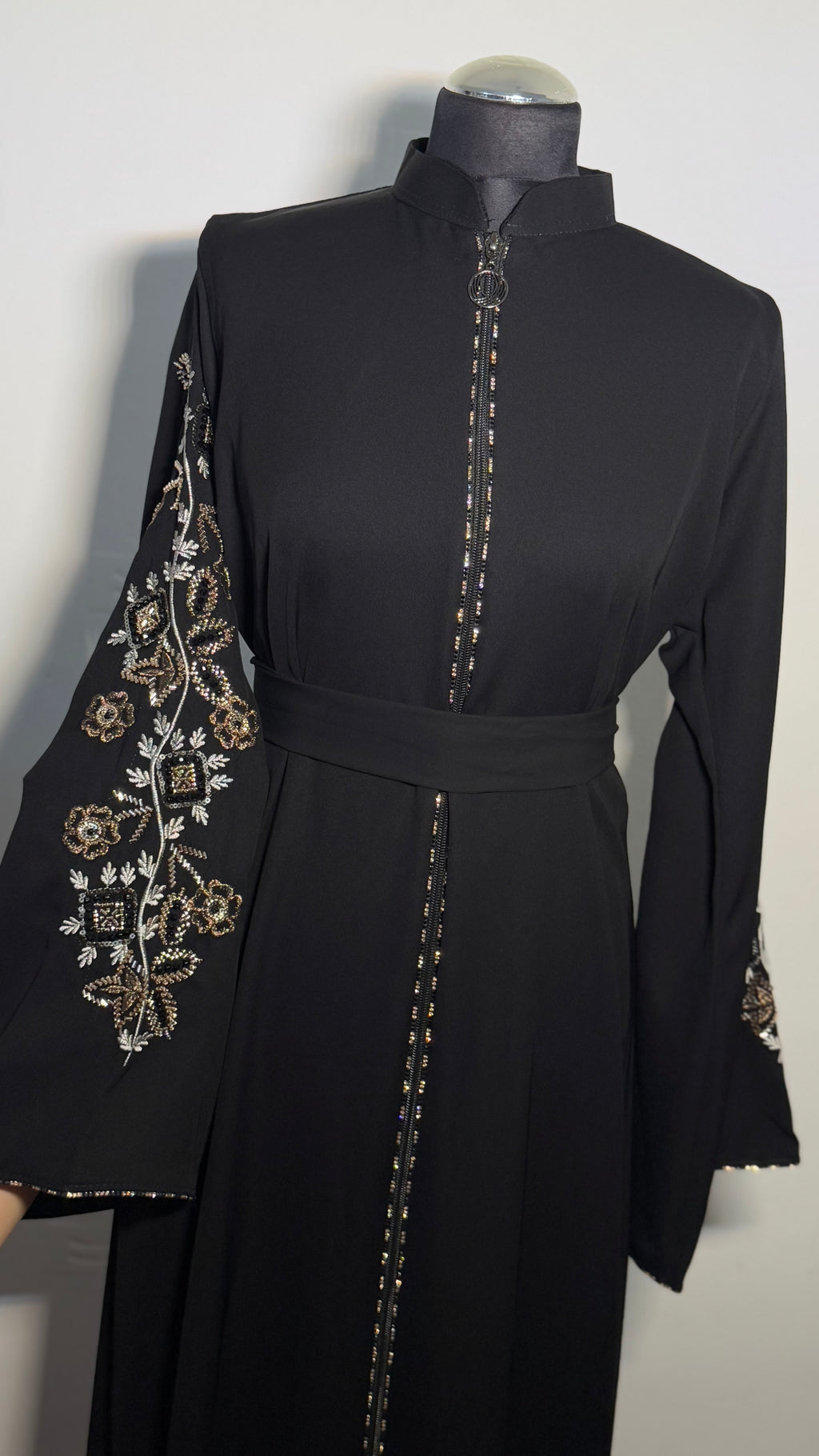 Black Embroidered Abaya | Elegant Modest Dress with Statement Sleeve | Evening Eid Outfit