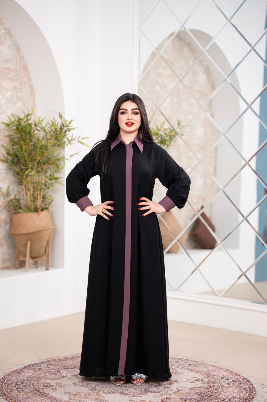 Black Abaya with Contrast Front Panel | Modern Buttoned Abaya | Elegant Modest Dress &  | Luxury