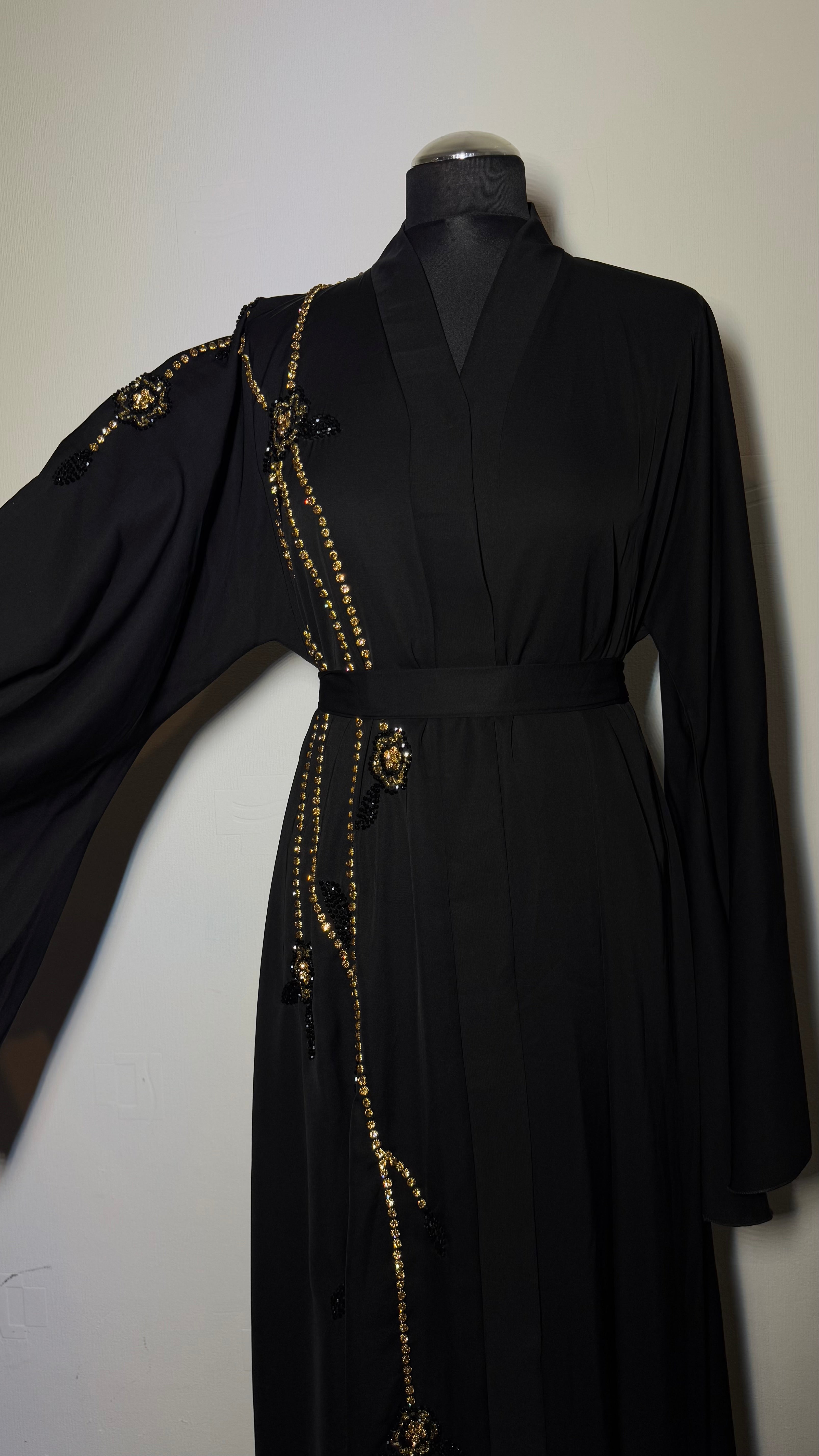 Luxury Handmade Black Abaya with Embroidery – Dubai Style , Elegant Eid Outfit, Modest Evening Dress