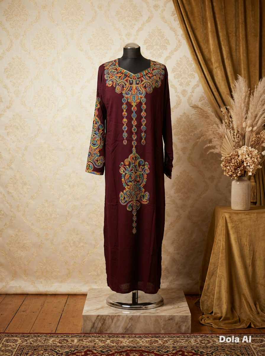 Women’s Embroidered Jalabiya Maxi Dress (Maksi) | Modest Middle Eastern Kaftan Dress
