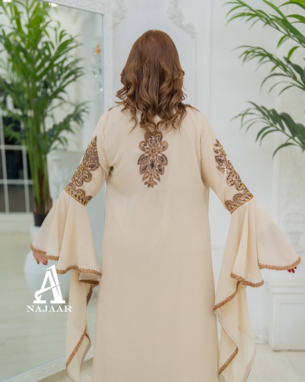 Luxury Crepe Kaftan Set | Crystal Belt, Modest Islamic Gown