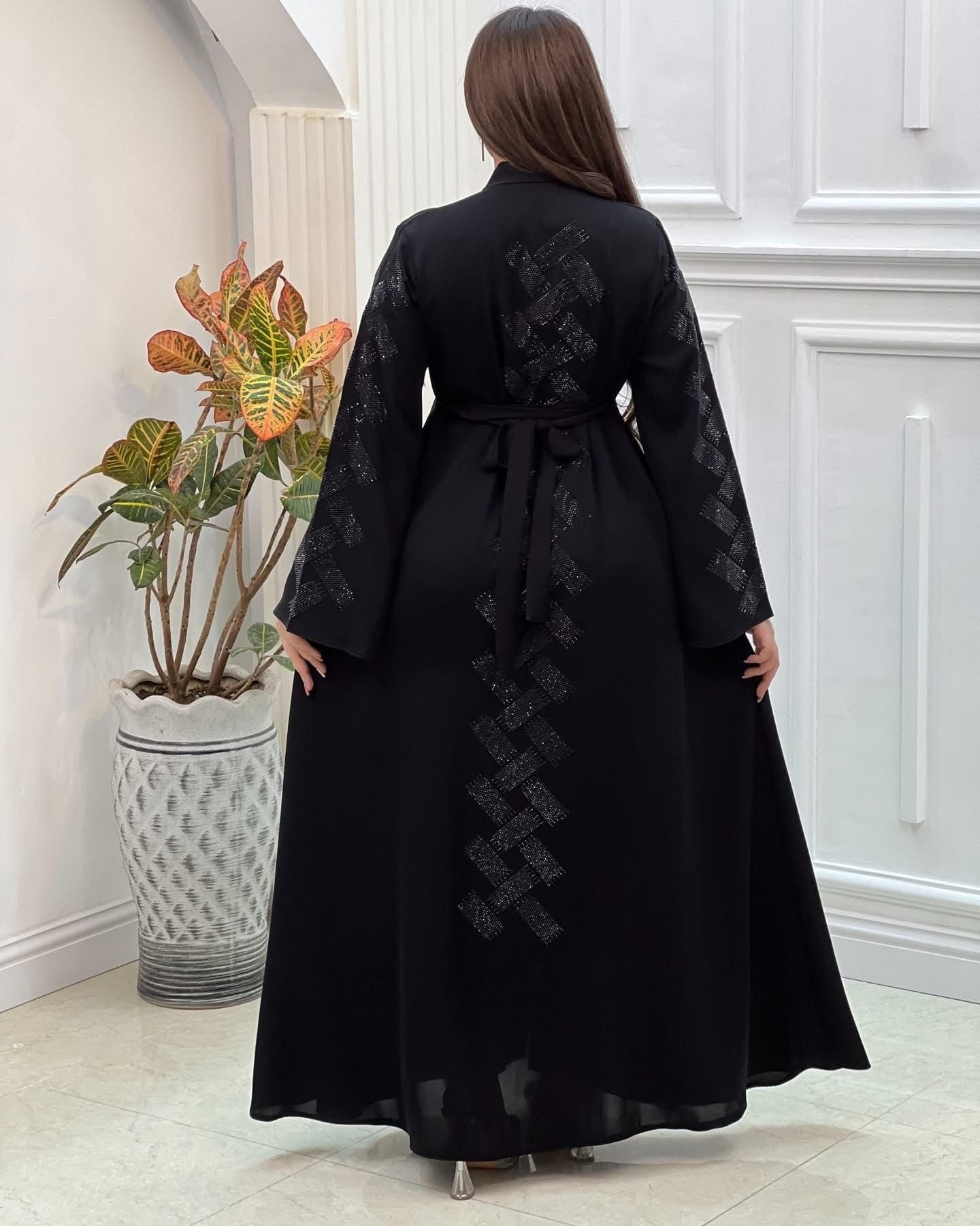 Embroidered Abaya Dress with Crystal Detail | Islamic Modest Wear for Everyday & Occasions | Luxury