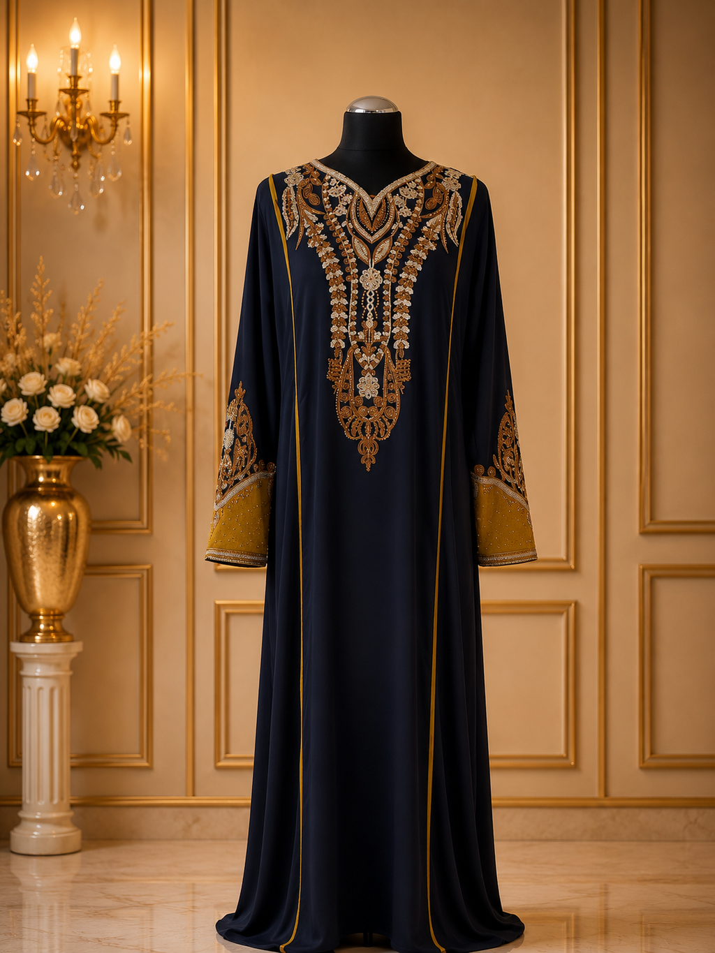 Luxury Embroidered Jalabiya Maxi Dress for Women – Dubai Kaftan Abaya Arabic Evening Dress – Modest Party & Eid Wear