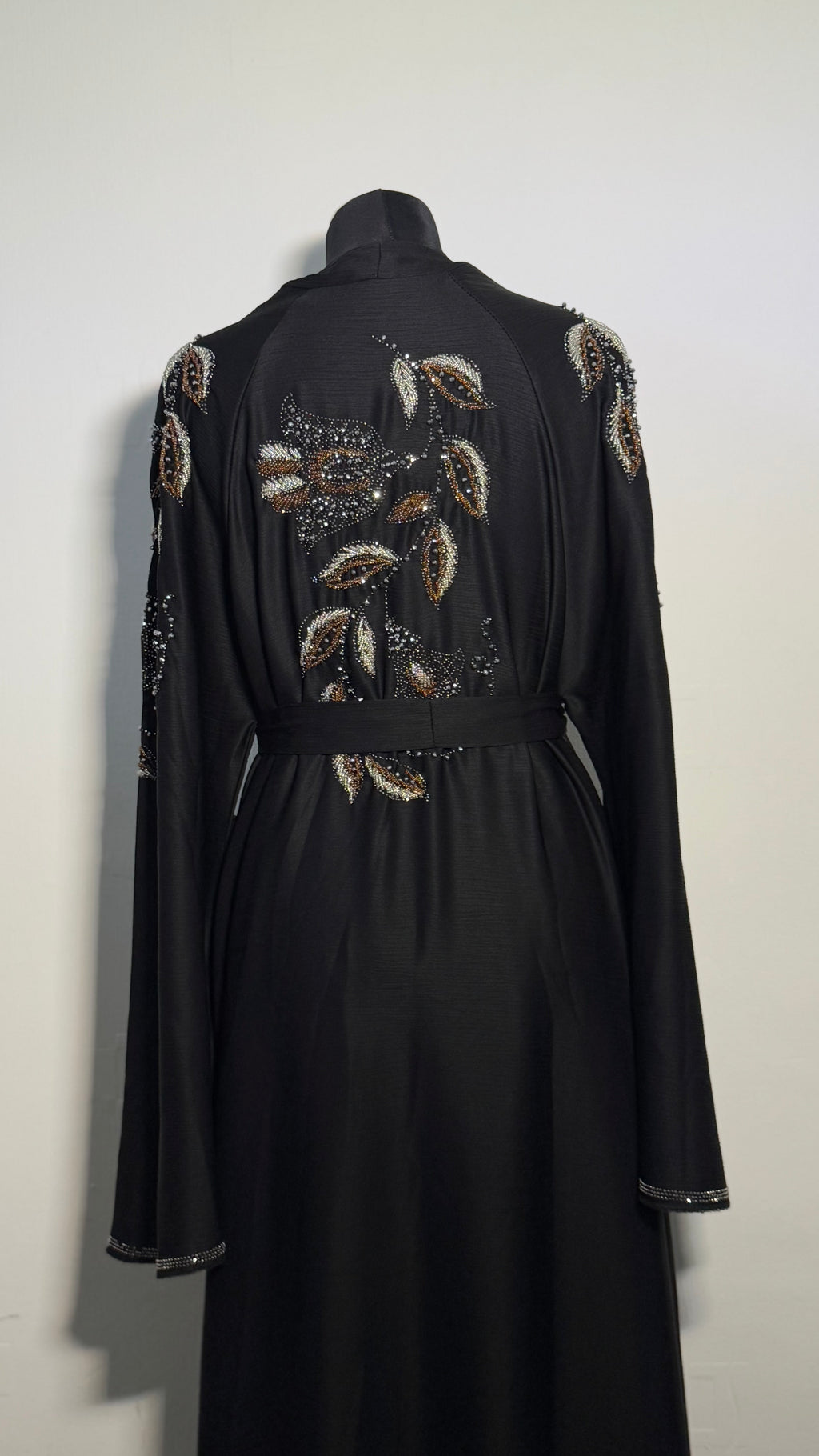 Luxury Black Beaded Abaya Free Size | Elegant Modest Dress | Crystal Embroidered Kaftan | Eid Evening Abaya