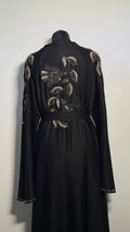 Luxury Black Beaded Abaya Free Size | Elegant Modest Dress | Crystal Embroidered Kaftan | Eid Evening Abaya