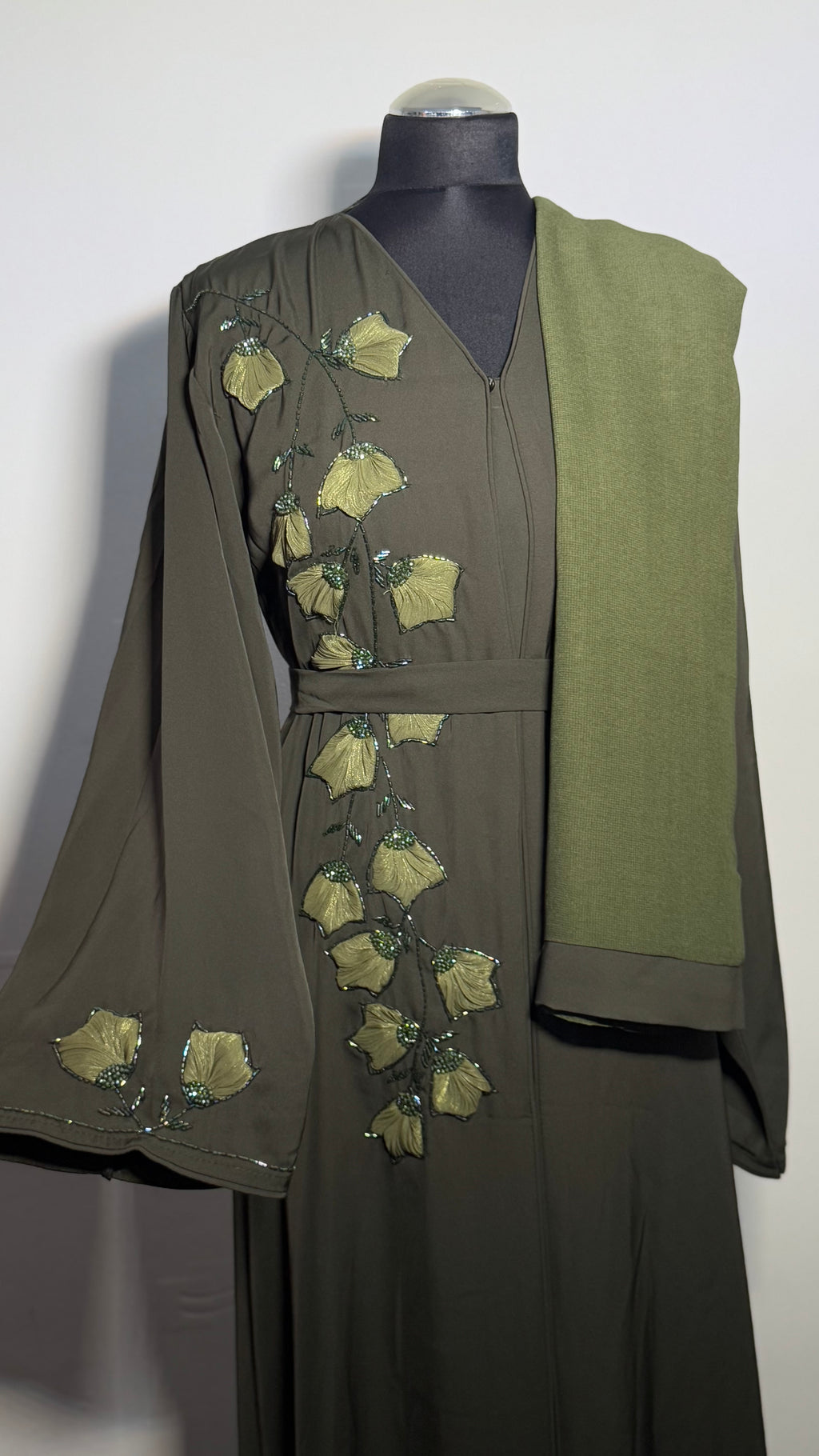 Embroidered Abaya with Matching Hijab Set | Floral Modest Dress for Occasions