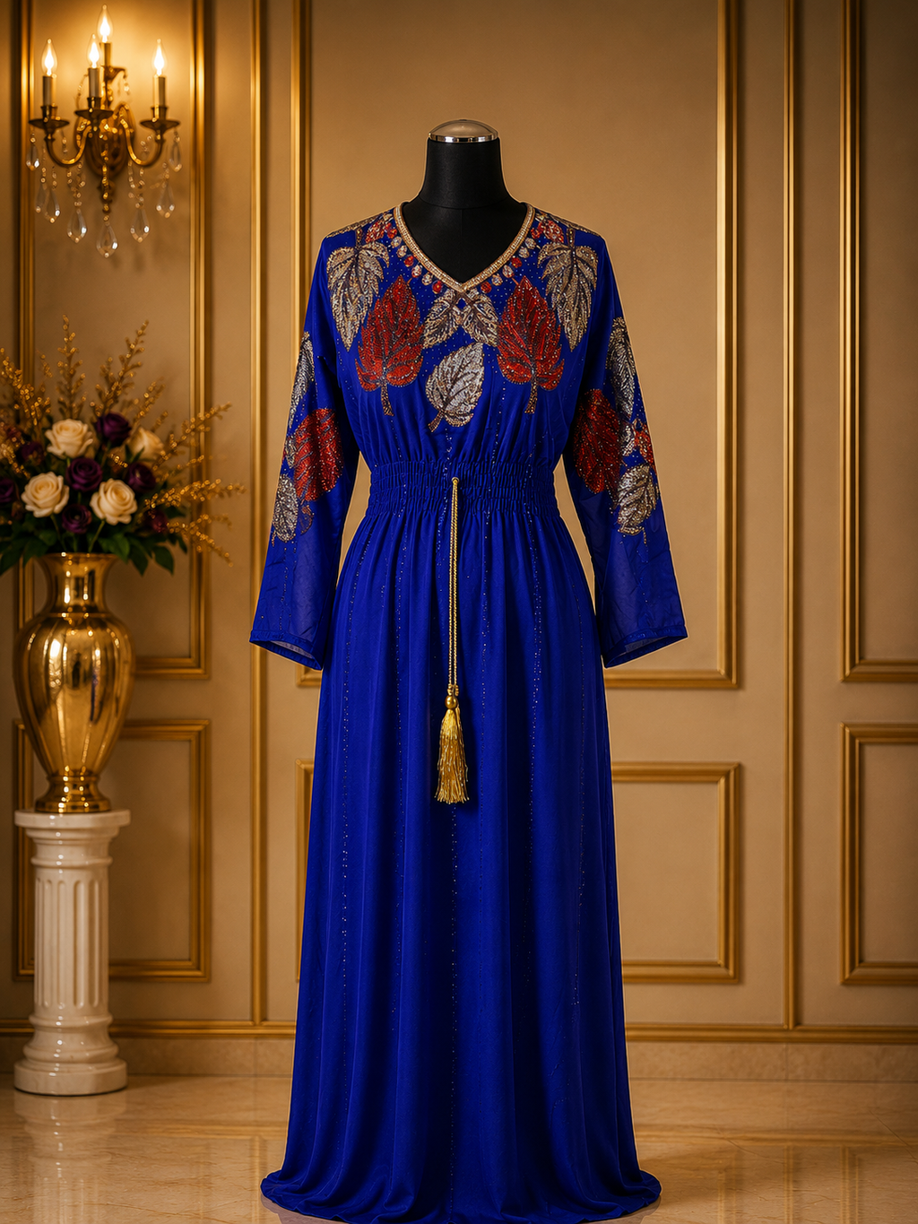 Royal Blue Jalabia Maxi Dress – Elegant Arabic Kaftan Abaya with Sparkle Detail