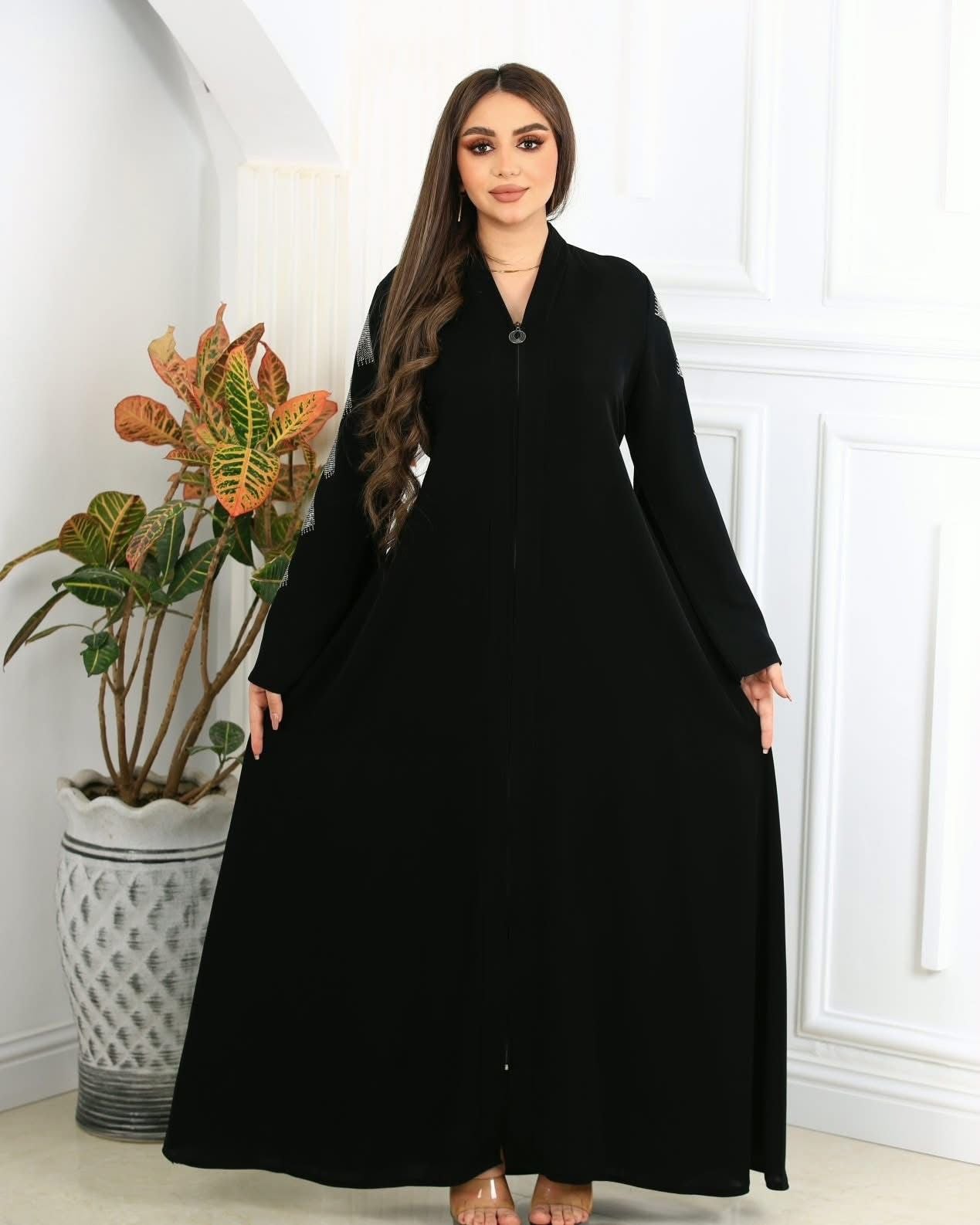Embroidered Abaya Dress with Crystal Detail | Islamic Modest Wear for Everyday & Occasions | Luxury