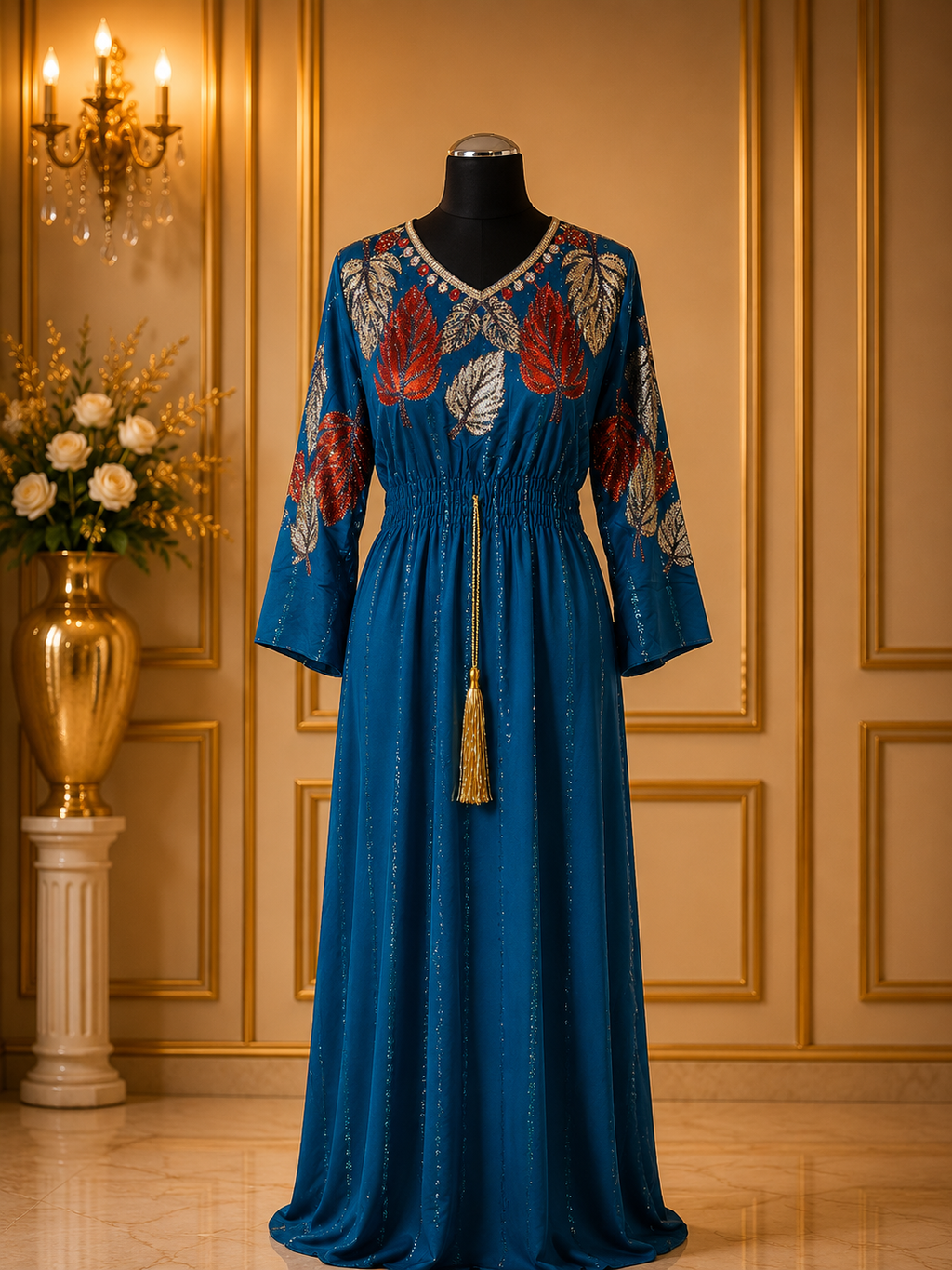Royal Blue Jalabia Maxi Dress – Elegant Arabic Kaftan Abaya with Sparkle Detail
