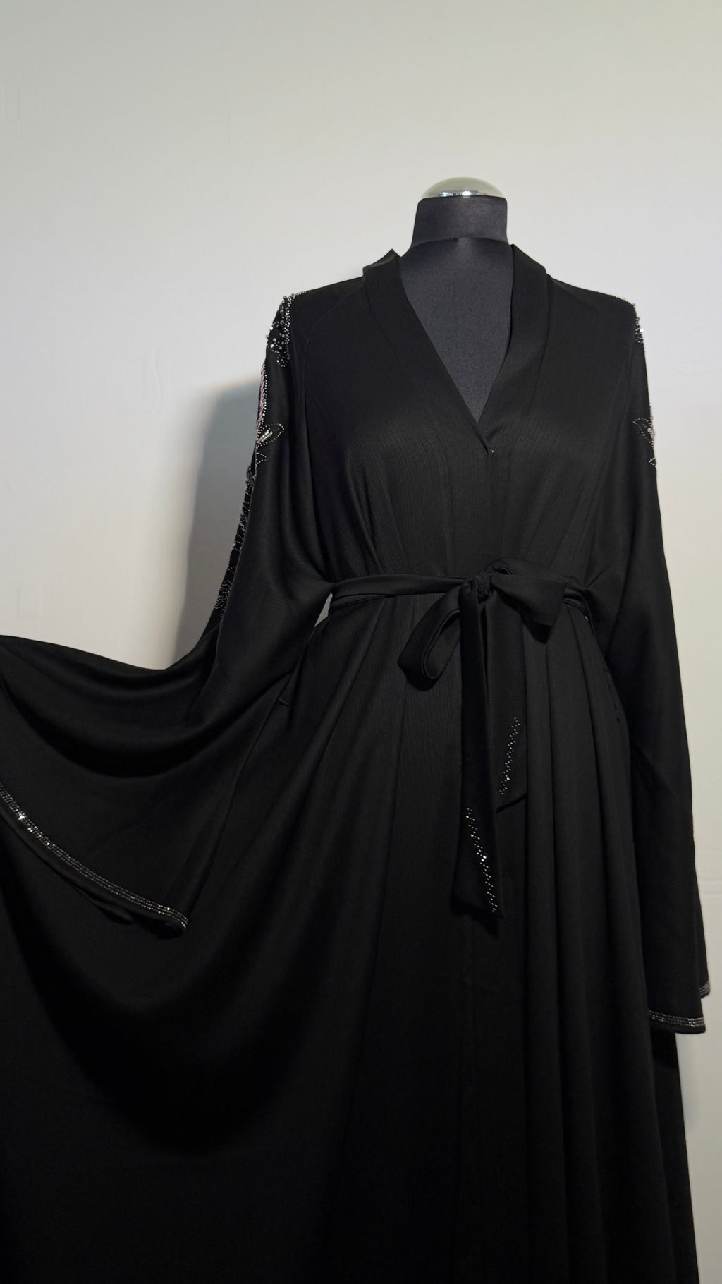 Luxury Black Beaded Abaya Free Size | Elegant Modest Dress | Crystal Embroidered Kaftan | Eid Evening Abaya
