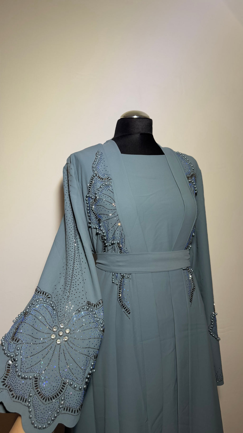 Luxury Embellished 2 Piece Abaya Set, Beaded Sleeve Open Abaya with Inner Dress, Elegant Modest eid Wear