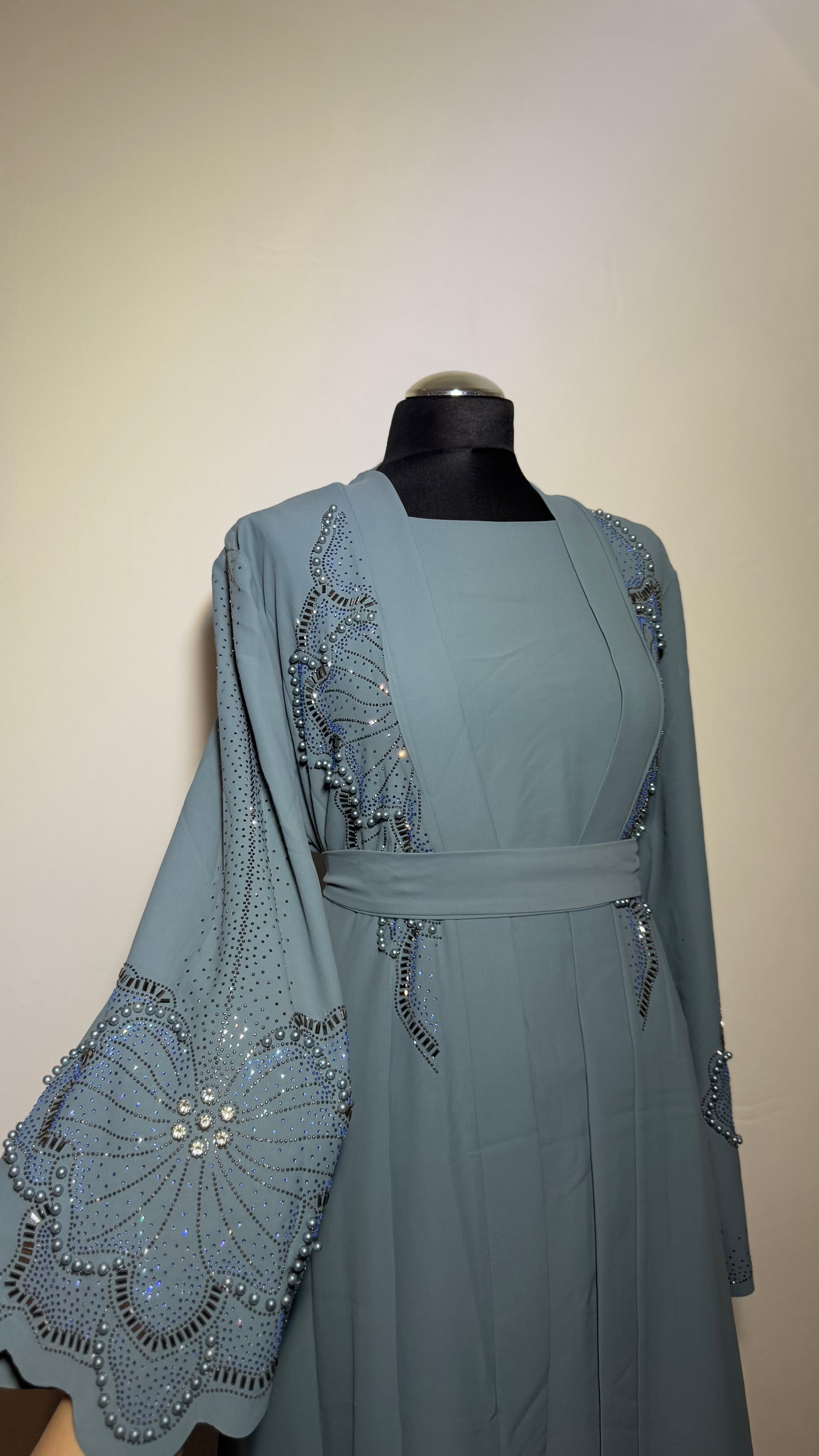 Luxury Embellished 2 Piece Abaya Set, Beaded Sleeve Open Abaya with Inner Dress, Elegant Modest eid Wear