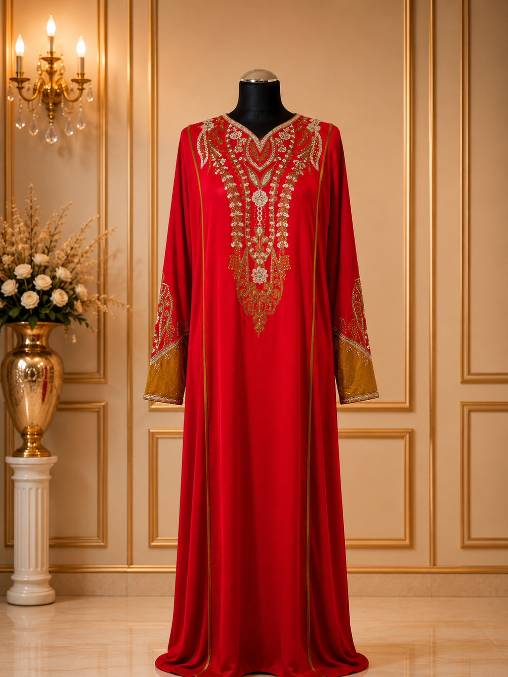 Luxury Embroidered Jalabiya Maxi Dress for Women – Dubai Kaftan Abaya Arabic Evening Dress – Modest Party & Eid Wear