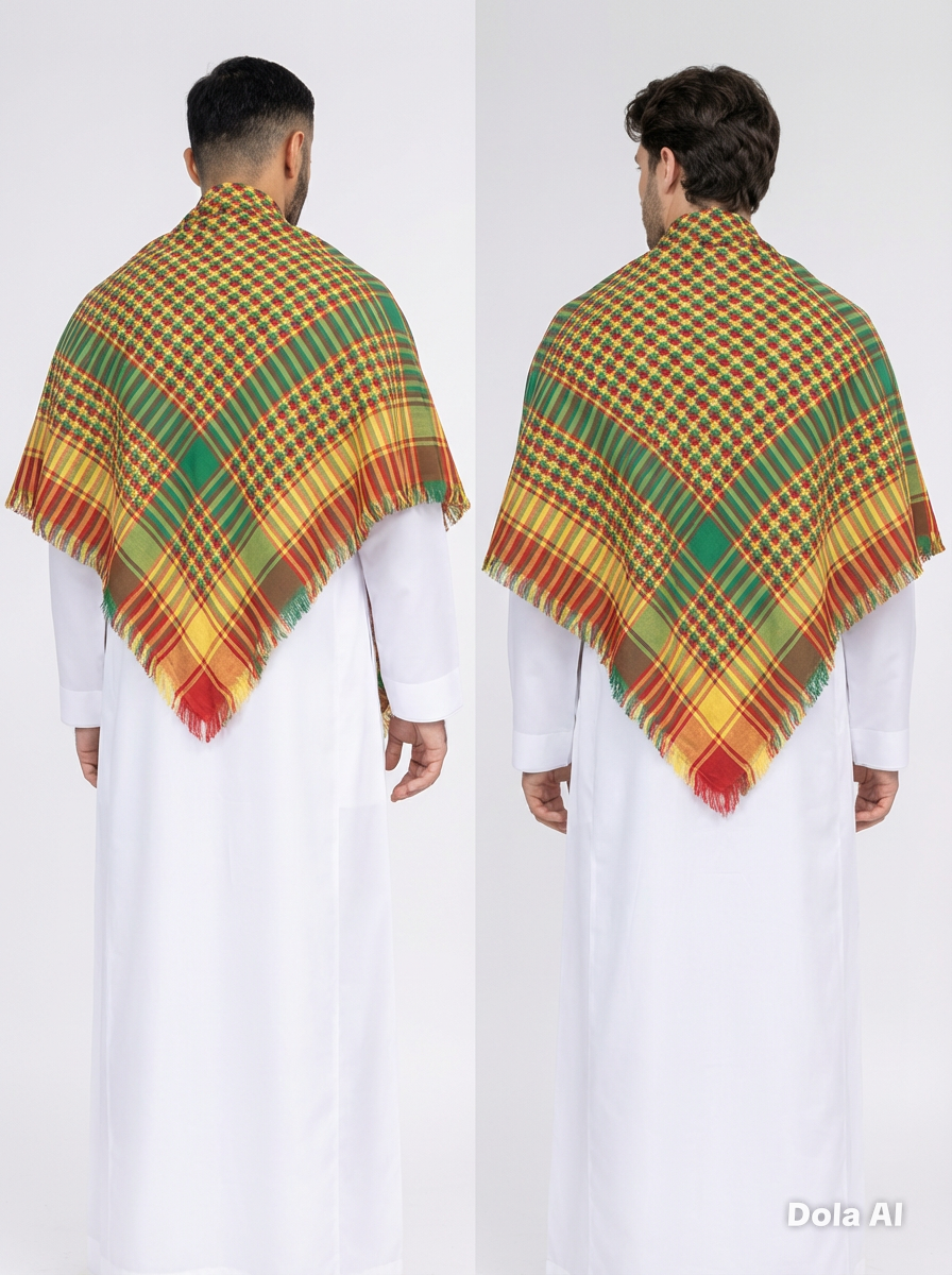 Premium Multi-Tone Heritage Keffiyeh – Limited Edition Traditional  Green, Red & Gold Patterned Keffiyeh