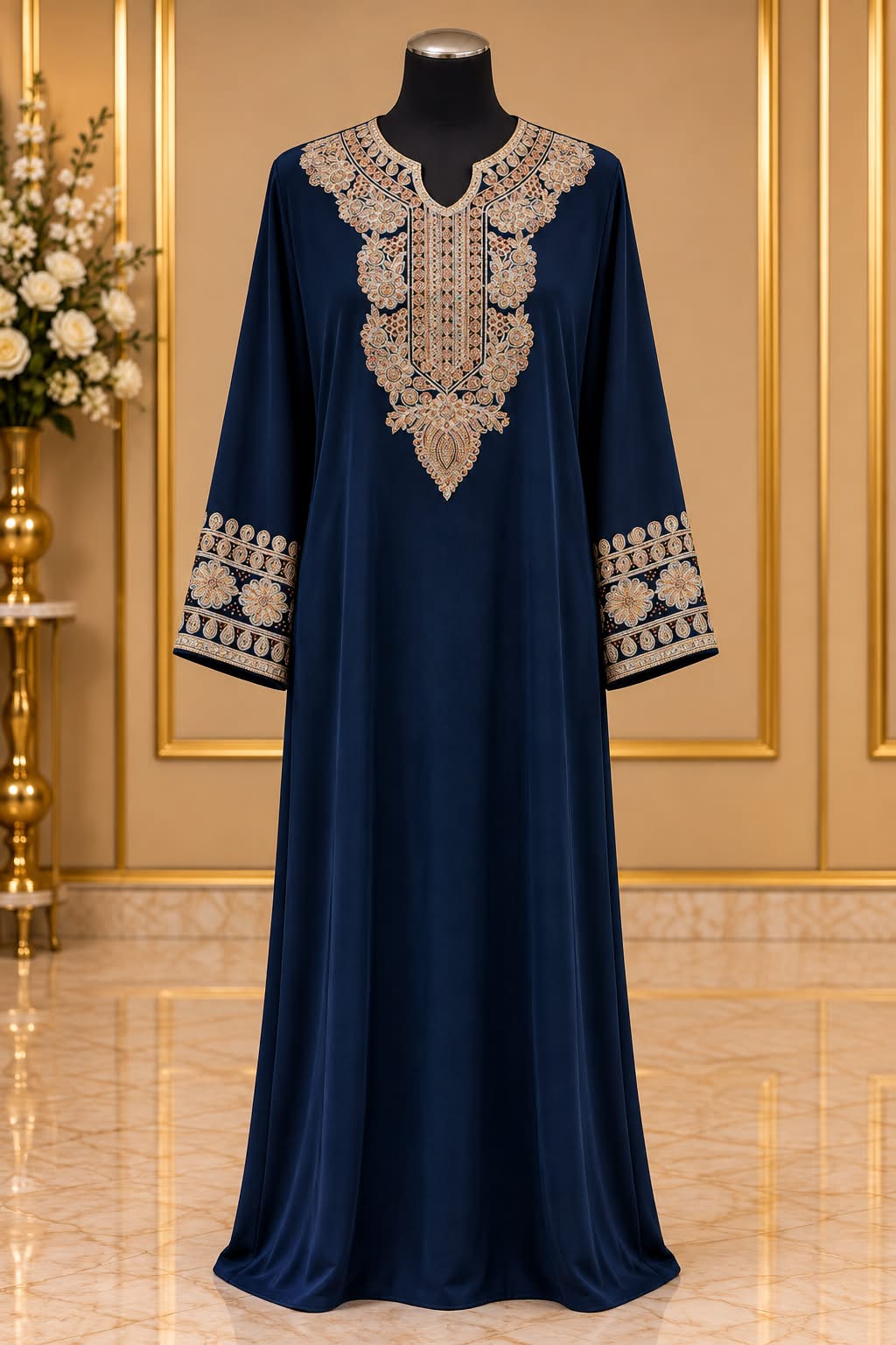 Embroidered Jalabiya Maxi Dress Elegant Modest Kaftan