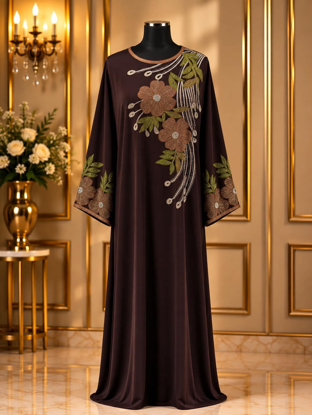 Floral Embellished Jalabiya Maxi Dress