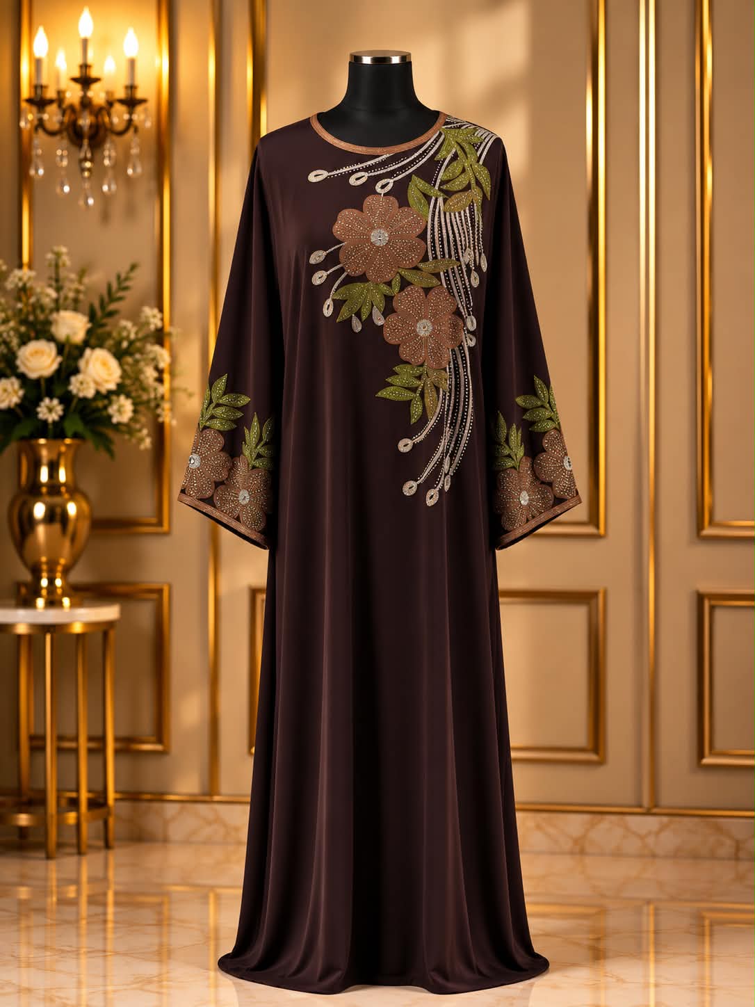 Floral Embellished Jalabiya Maxi Dress