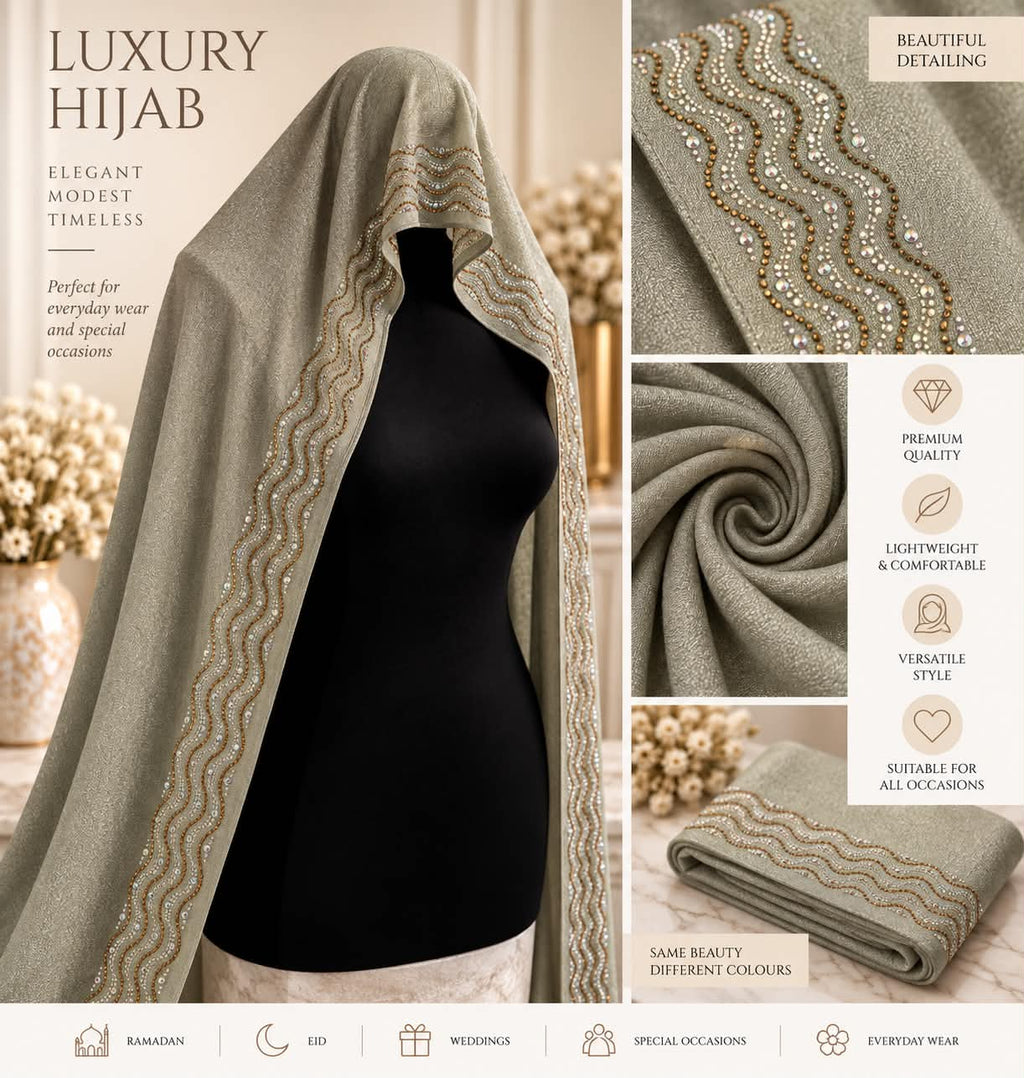 Luxury Rhinestone Hijab Scarf Shimmer Embellished Modest Headscarf Elegant Occasion Hijab